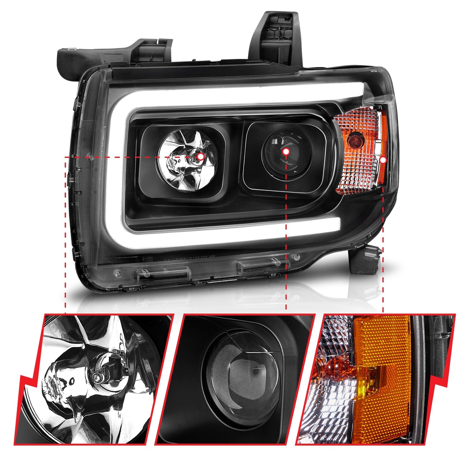 GMC CANYON 15-22 PROJECTOR PLANK STYLE HEADLIGHTS BLACK