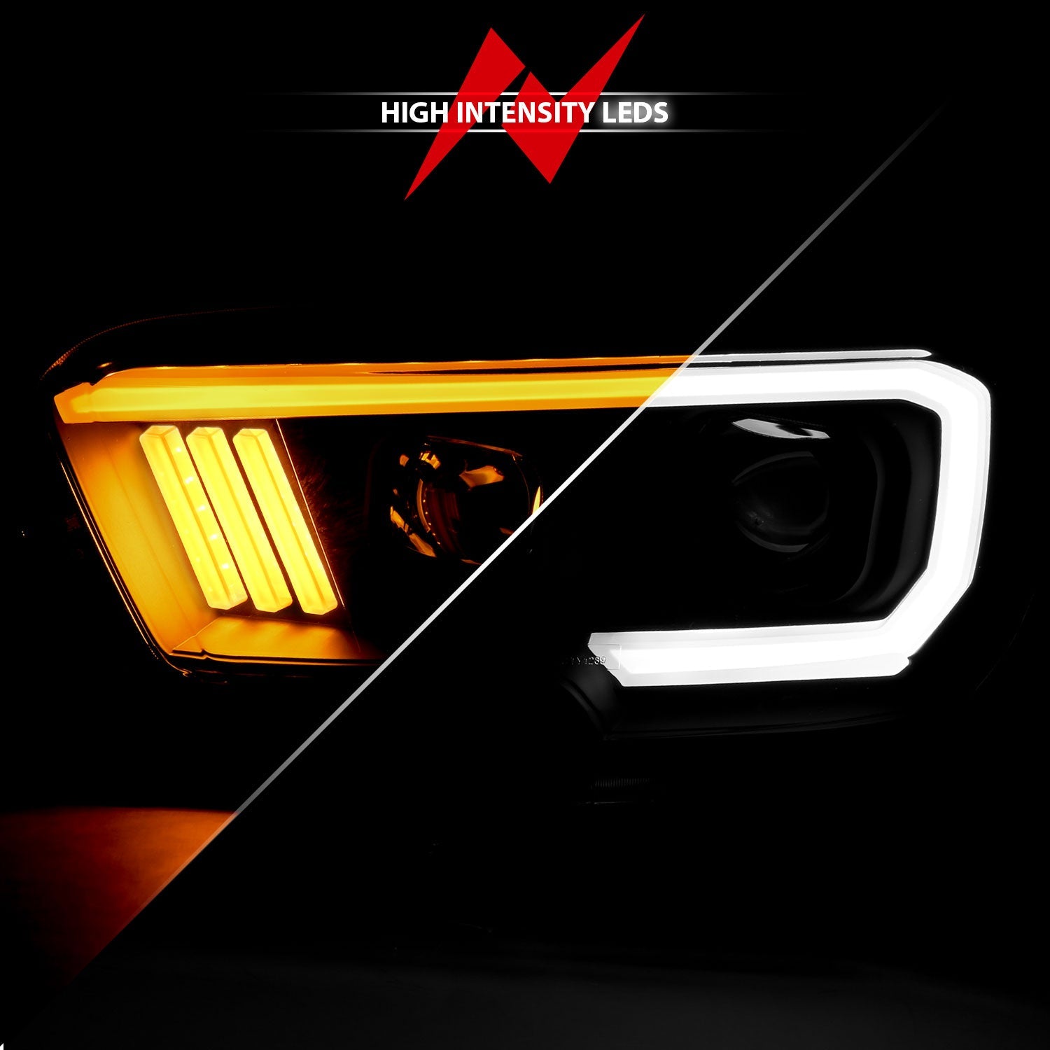 TOYOTA TACOMA 16-23 PROJECTOR PLANK STYLE SWITCHBACK HEADLIGHTS BLACK (FOR HALOGEN VERSION W/ HALOGEN DRL)