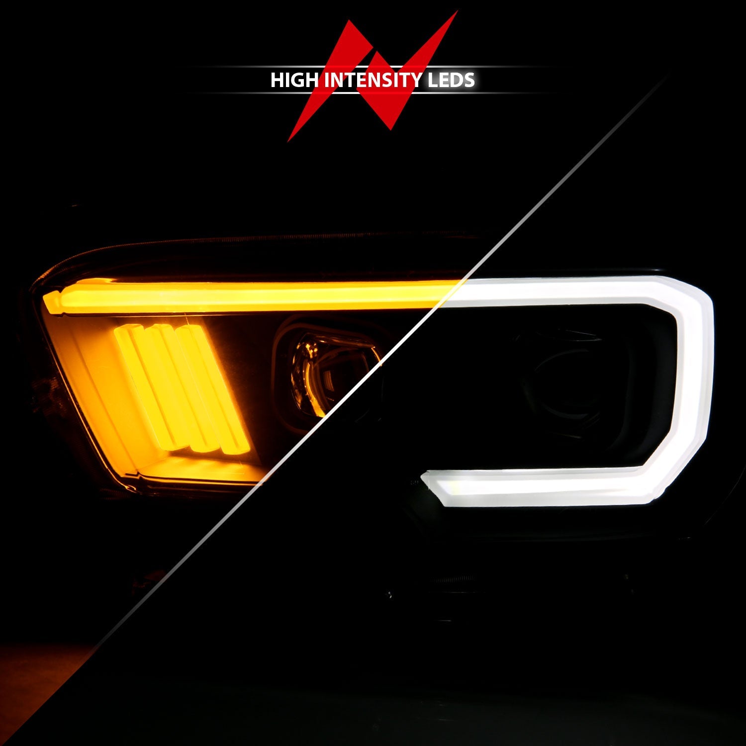TOYOTA TACOMA 16-23 PROJECTOR PLANK STYLE SWITCHBACK HEADLIGHTS BLACK (FOR HALOGEN VERSION W/ LED DRL)