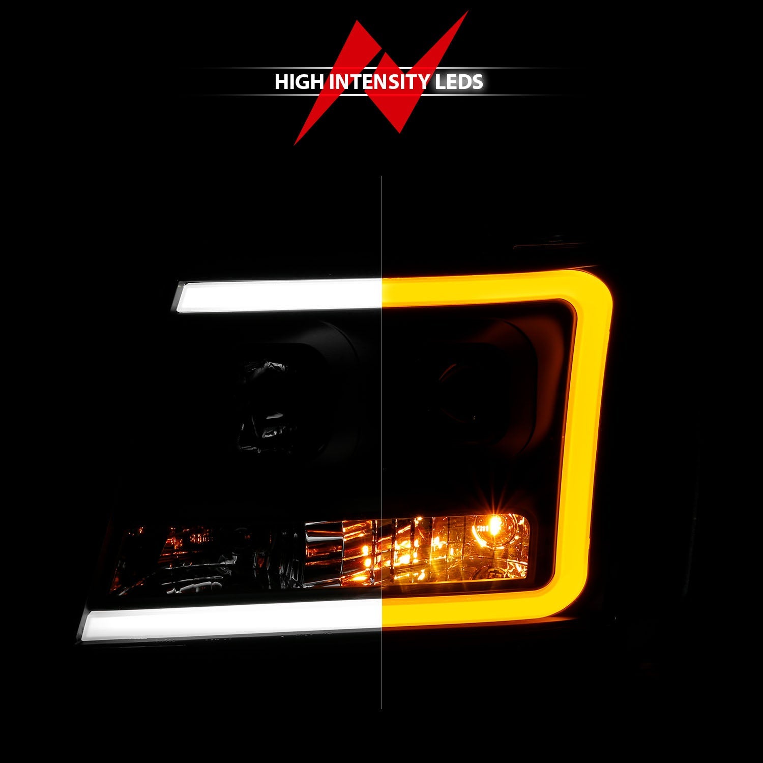 CHEVY TAHOE/ SUBURBAN 07-14 / AVALANCHE 07-13 PROJECTOR PLANK STYLE SWITCHBACK HEADLIGHTS BLACK