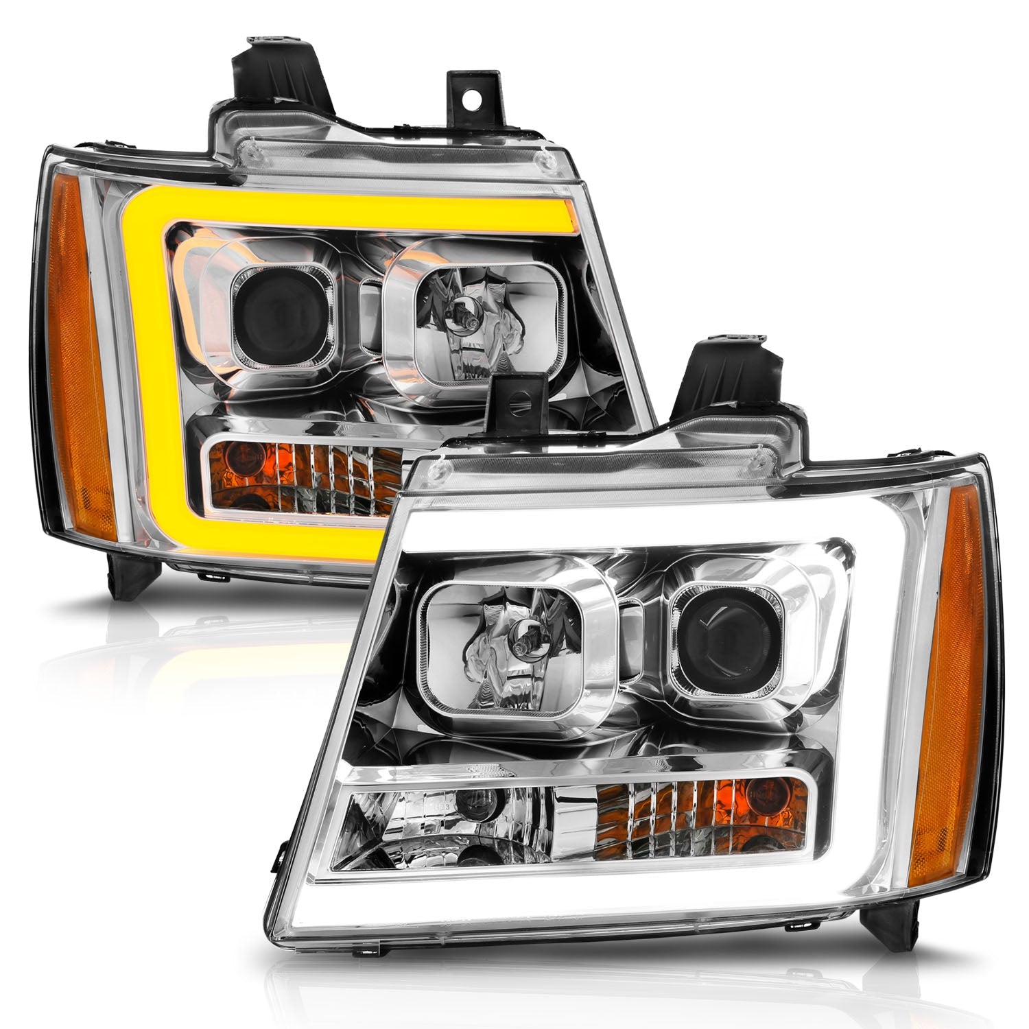 CHEVY TAHOE/ SUBURBAN 07-14 / AVALANCHE 07-13 PROJECTOR PLANK STYLE SWITCHBACK HEADLIGHTS CHROME
