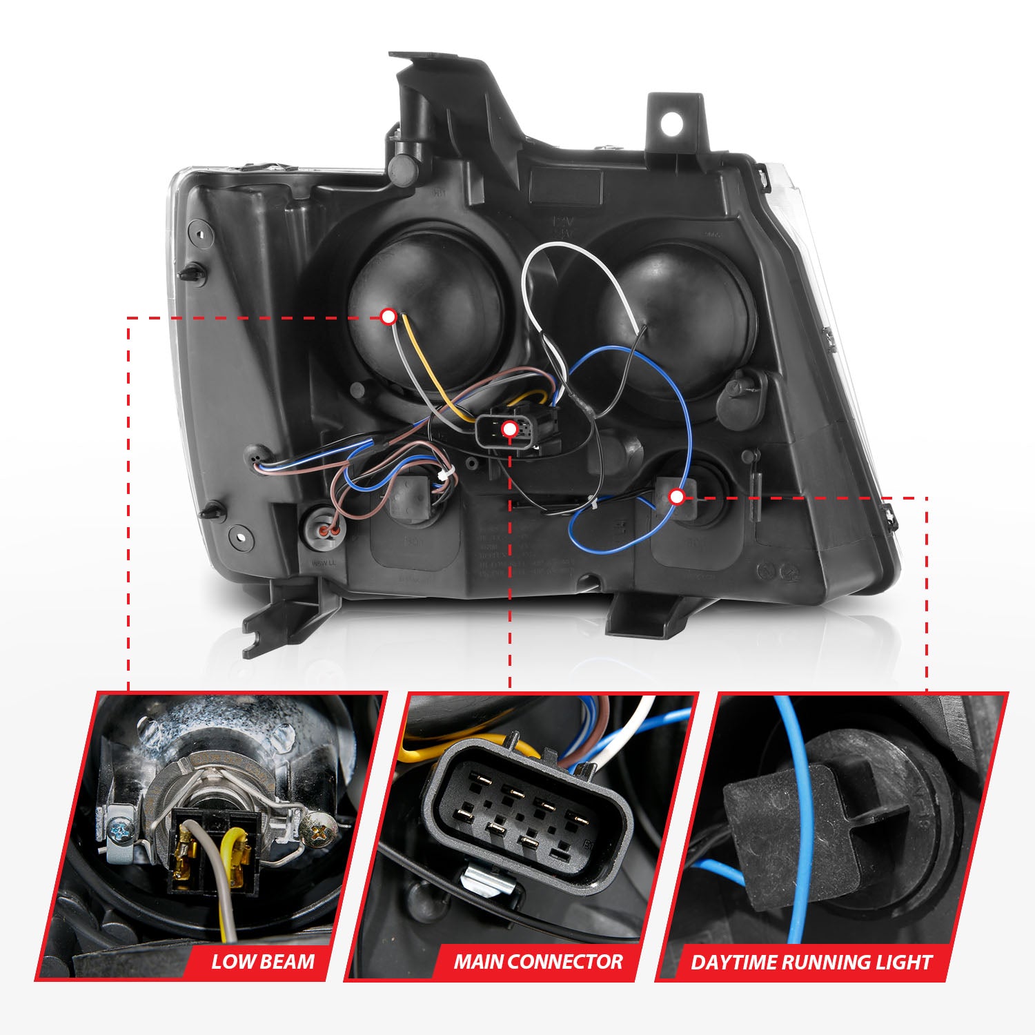 CHEVY TAHOE/ SUBURBAN 07-14 / AVALANCHE 07-13 PROJECTOR PLANK STYLE SWITCHBACK HEADLIGHTS CHROME
