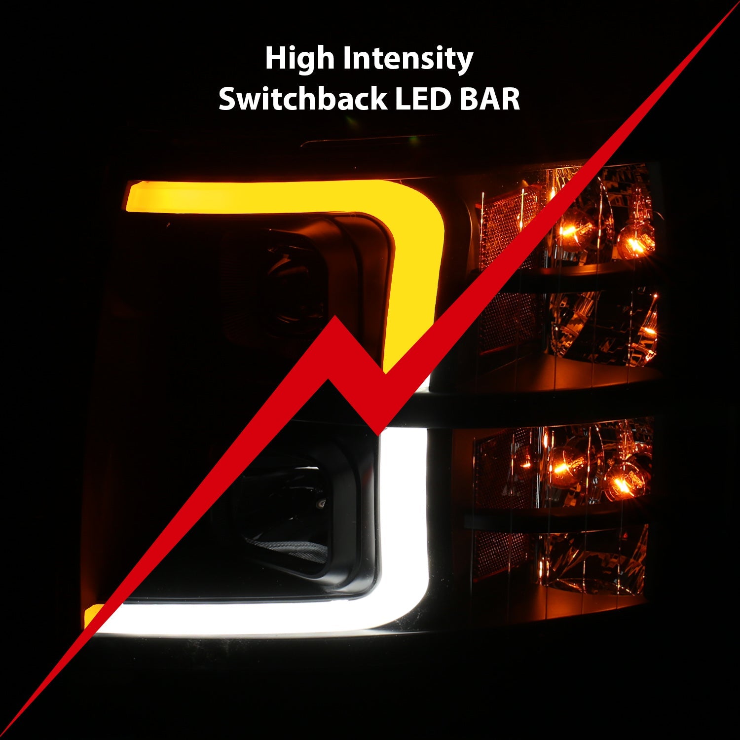 CHEVY SILVERADO 1500 07-13 / 2500HD/3500HD 07-14 PROJECTOR PLANK SWITCHBACK HEADLIGHTS BLACK