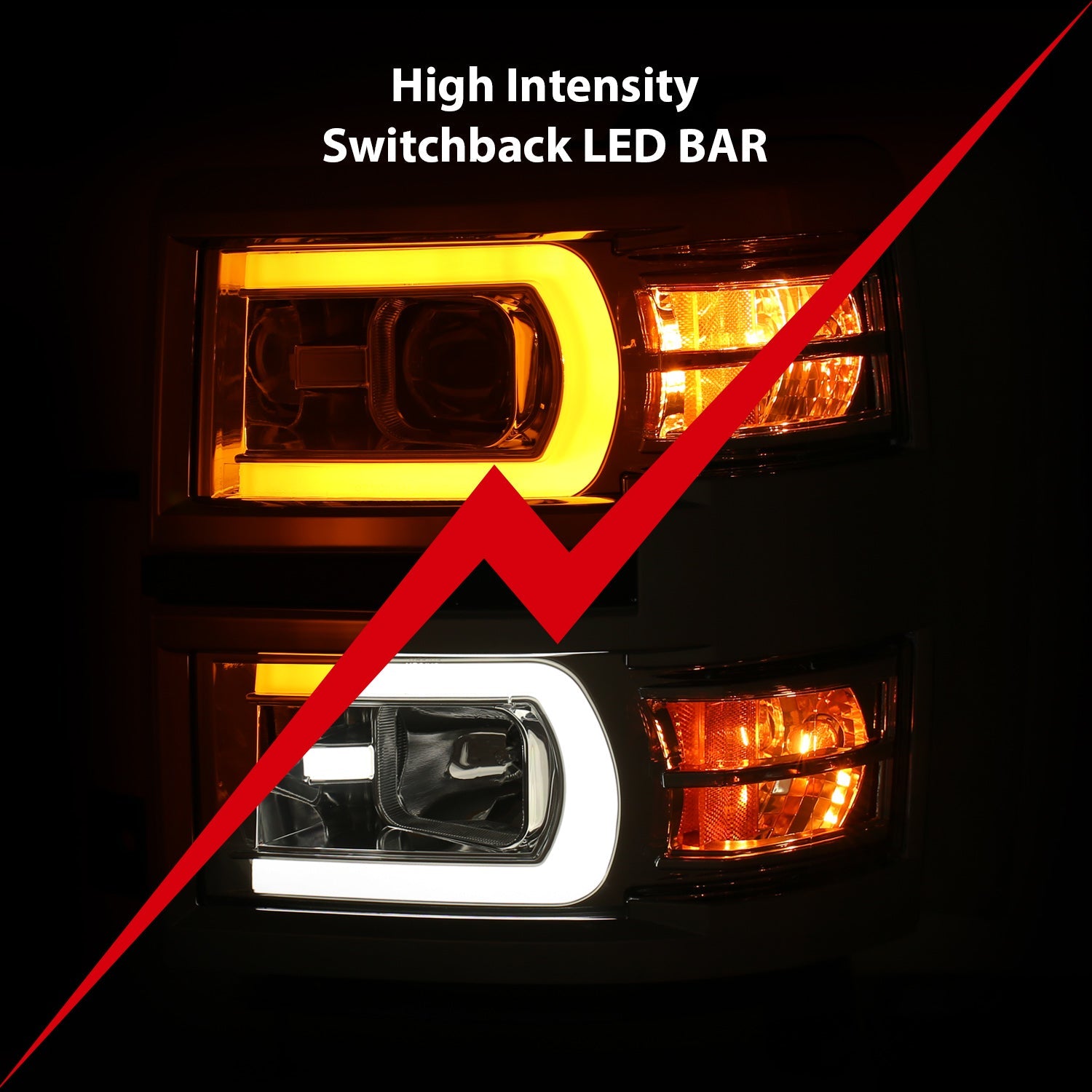 CHEVY SILVERADO 1500 14-15 PROJECTOR SWITCHBACK PLANK STYLE HEADLIGHTS CHROME