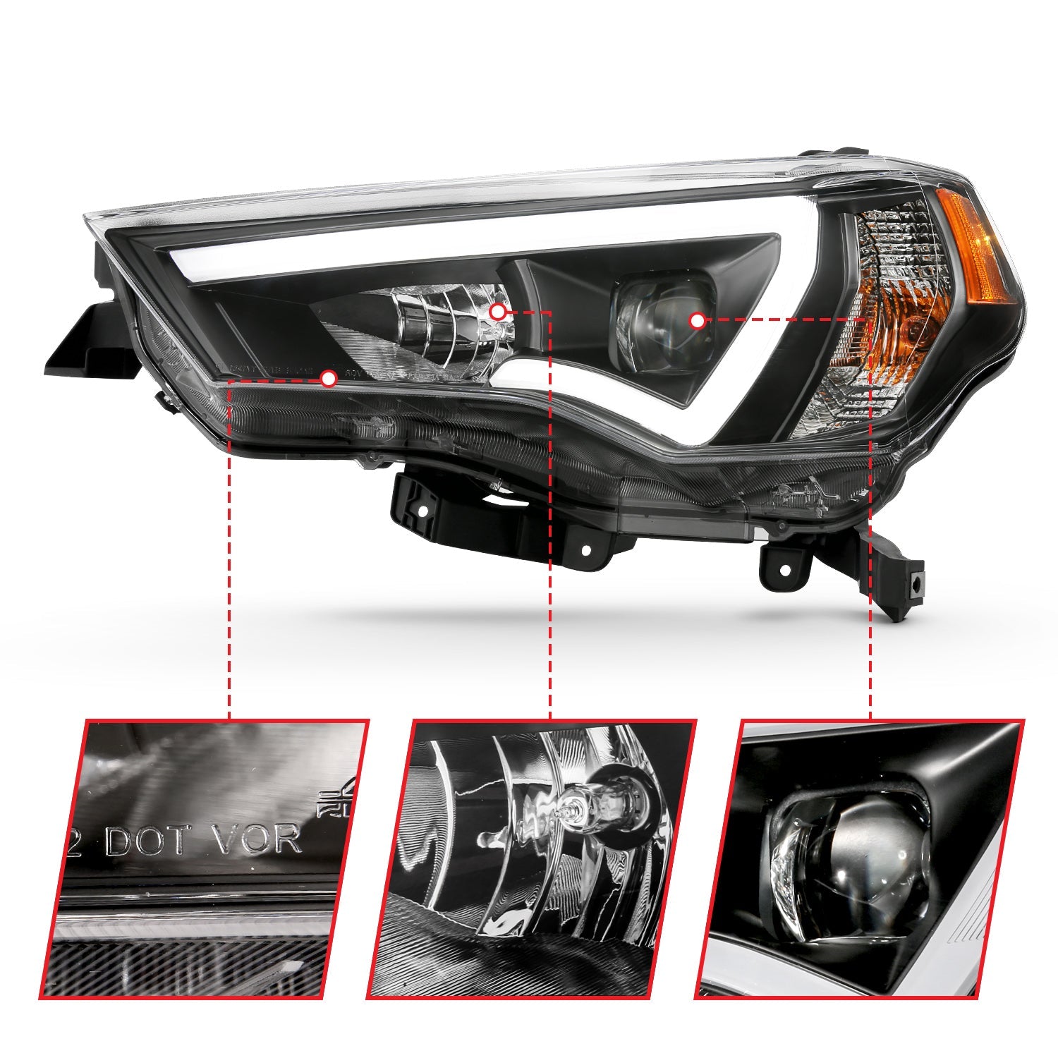 TOYOTA 4RUNNER 14-21 PROJECTOR PLANK STYLE HEADLIGHTS BLACK (HALOGEN MODELS ONLY)