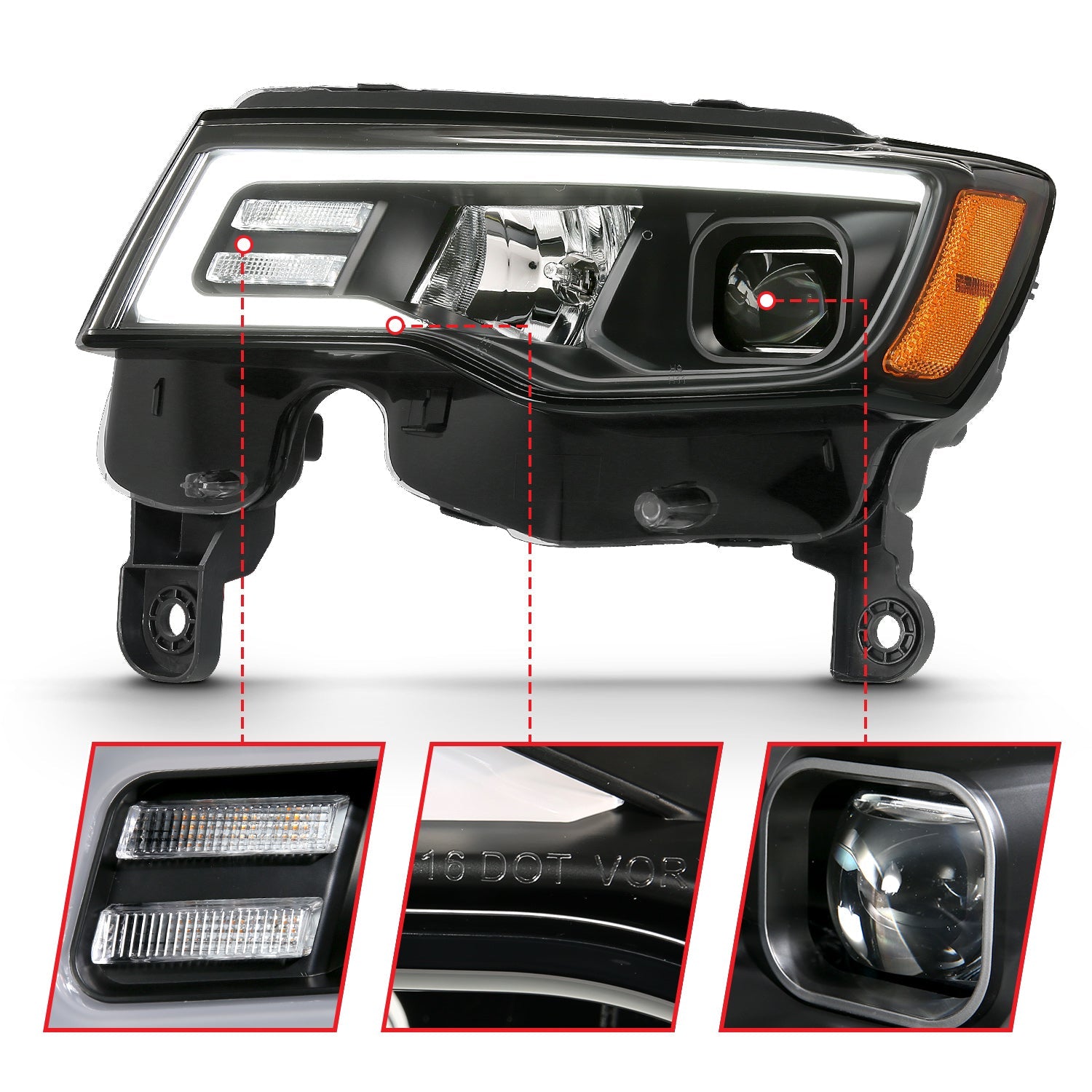 JEEP GRAND CHEROKEE 17-22 PROJECTOR SWITCHBACK LED PLANK STYLE HEADLIGHTS BLACK (NOT FOR HID MODELS)