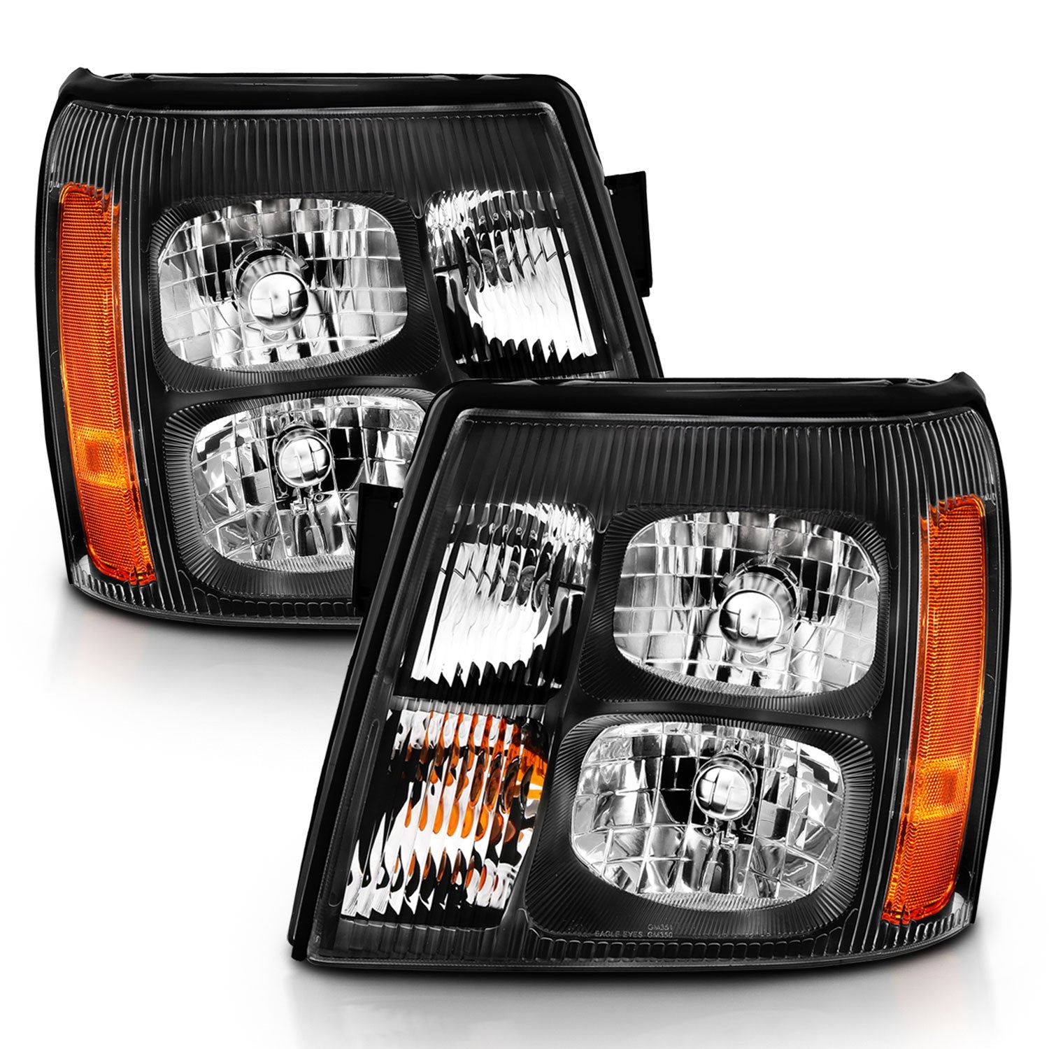 CADILLAC ESCALADE 03-06 CRYSTAL HEADLIGHTS BLACK AMBER (NO HID BULB)