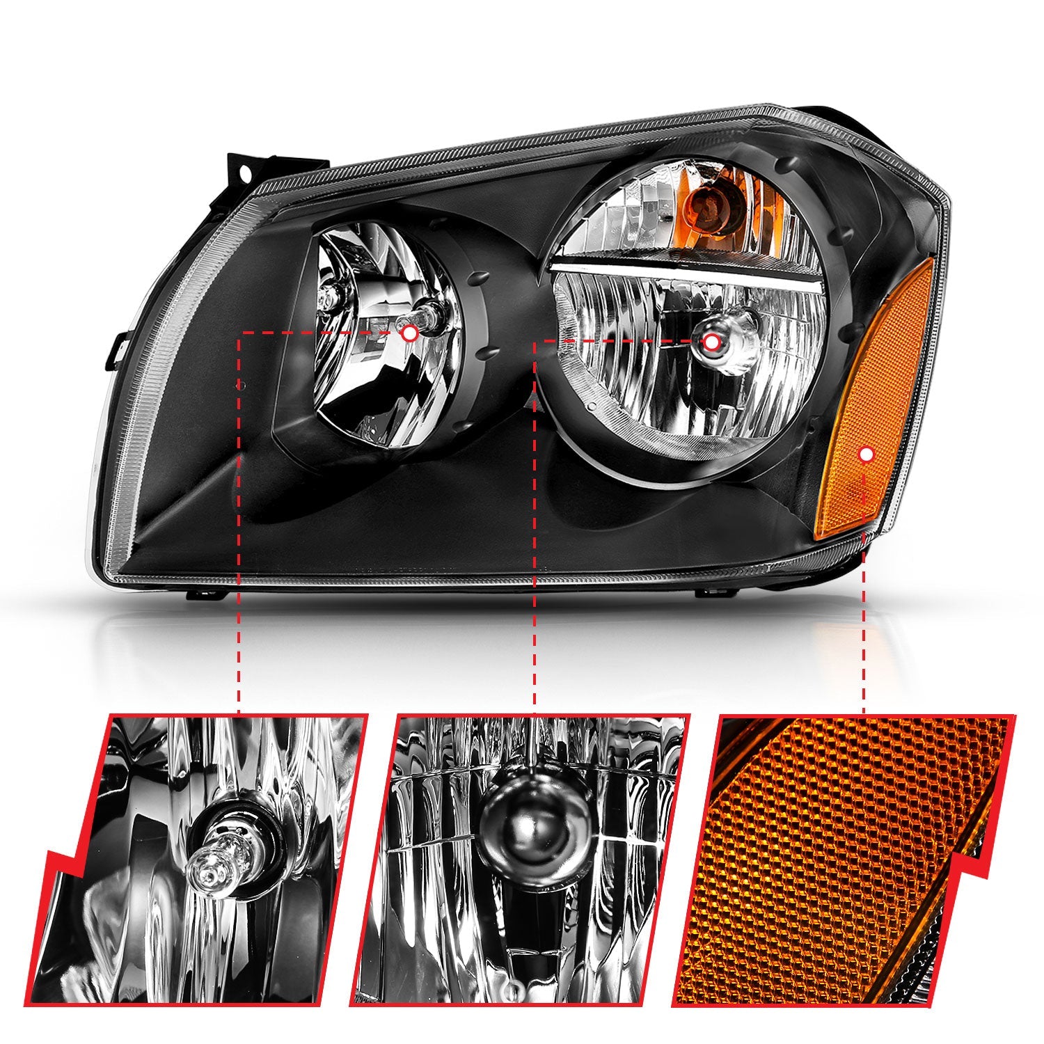 DODGE MAGNUM 05-07 CRYSTAL HEADLIGHT BLACK