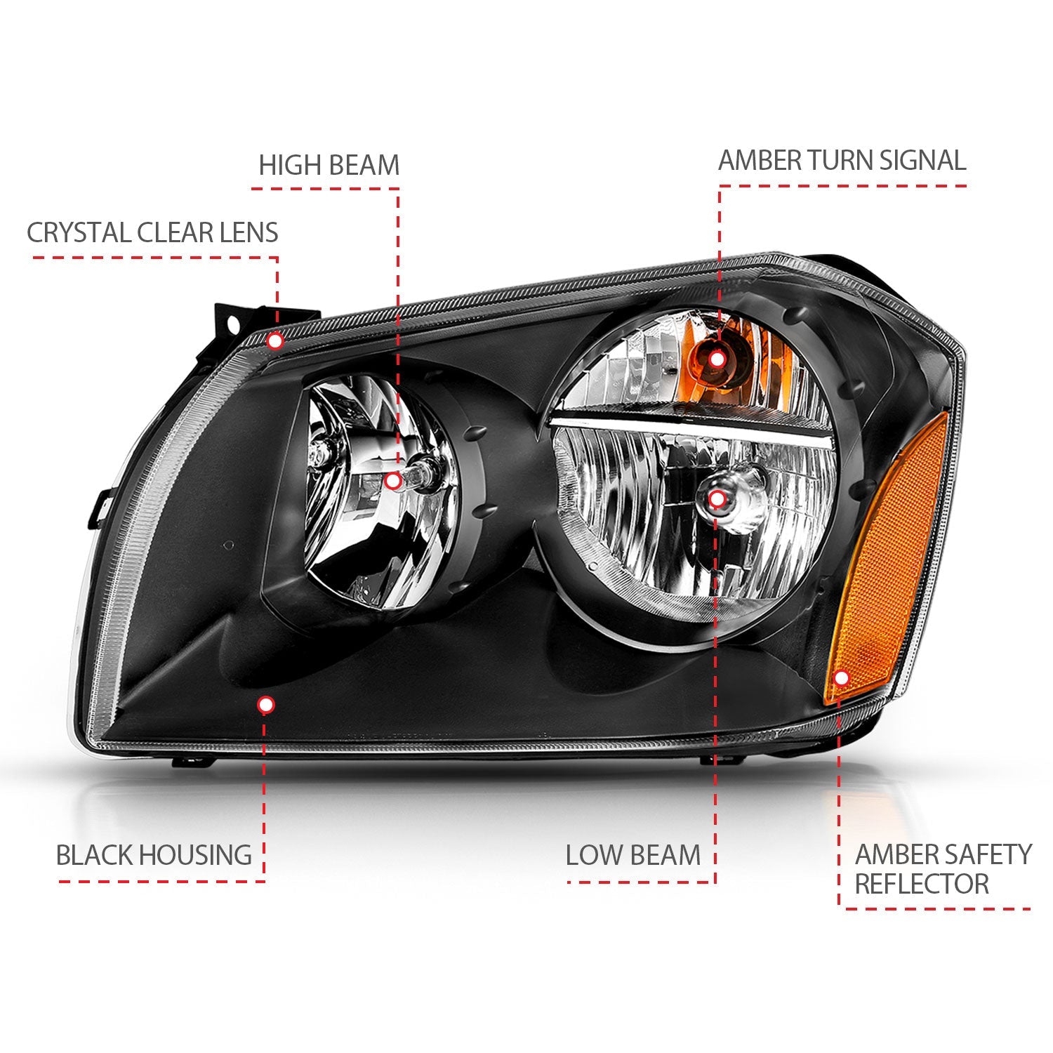 DODGE MAGNUM 05-07 CRYSTAL HEADLIGHT BLACK