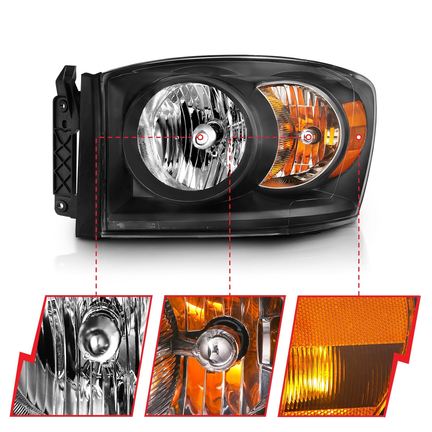 DODGE RAM 1500 06-08 / 2500/3500 06-09 CRYSTAL HEADLIGHT BLACK