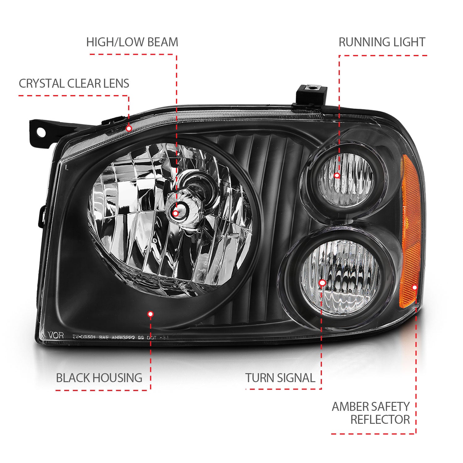 NISSAN FRONTIER 01-04 CRYSTAL HEADLIGHT BLACK