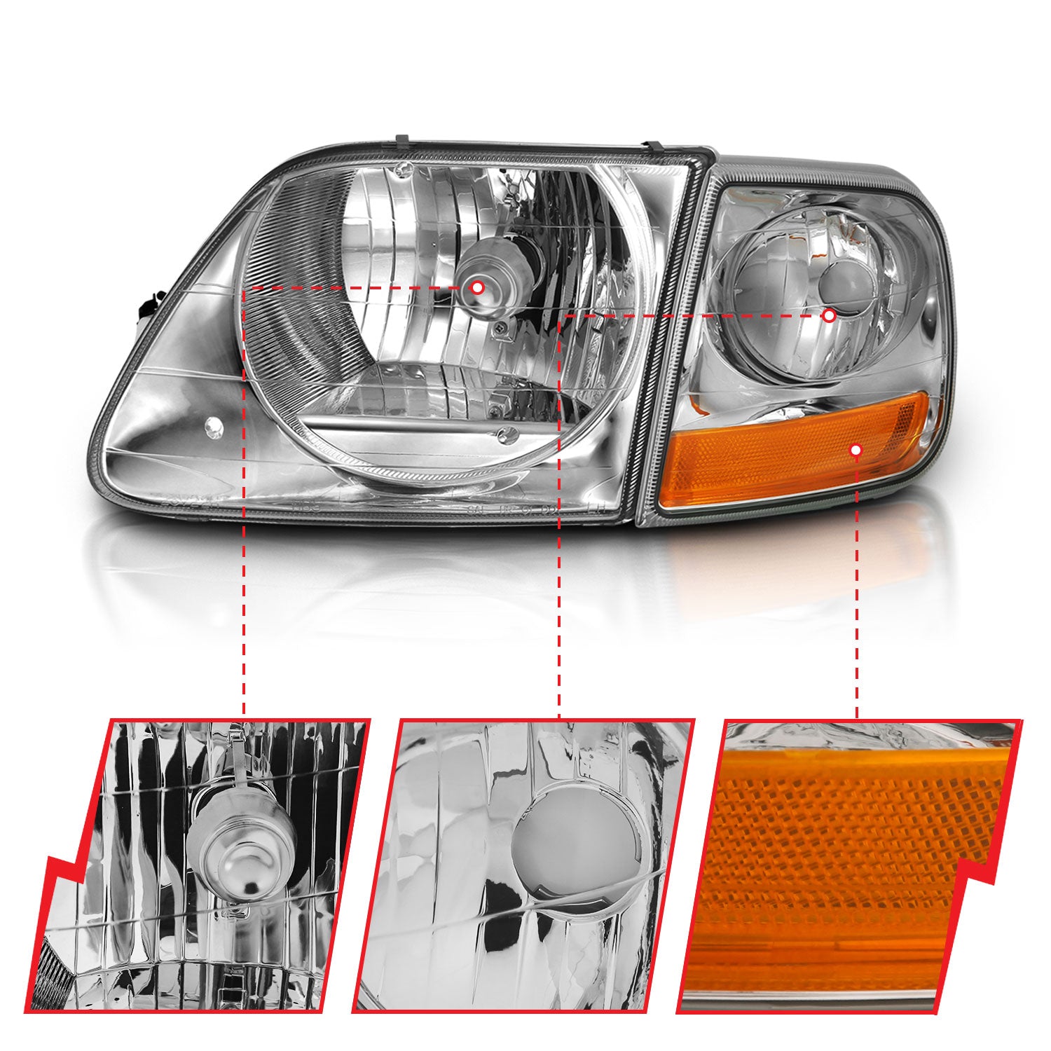 FORD F-150 97-03 CRYSTAL HEADLIGHTS CHROME W/ PARKING LIGHTS
