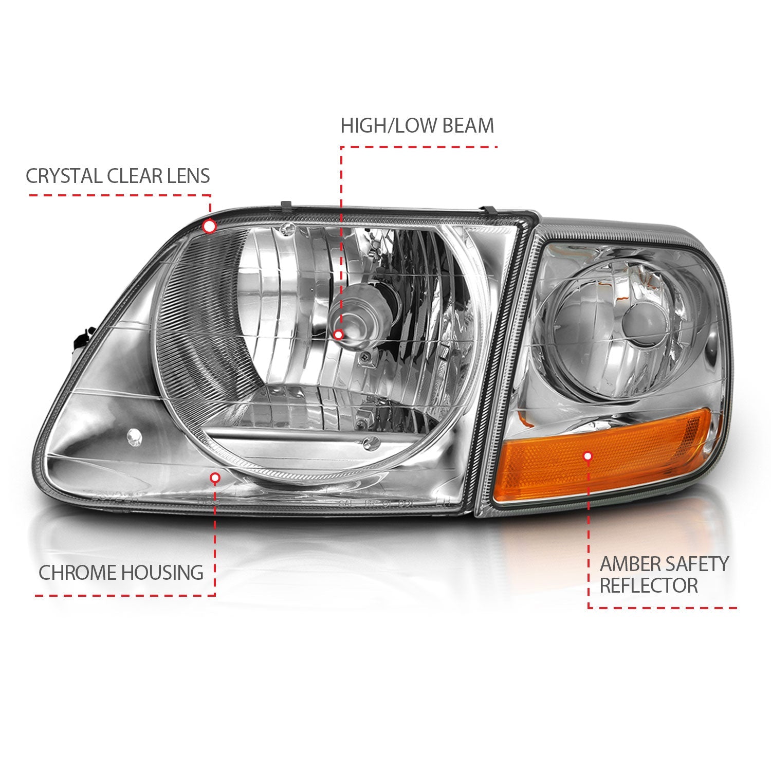 FORD F-150 97-03 CRYSTAL HEADLIGHTS CHROME W/ PARKING LIGHTS