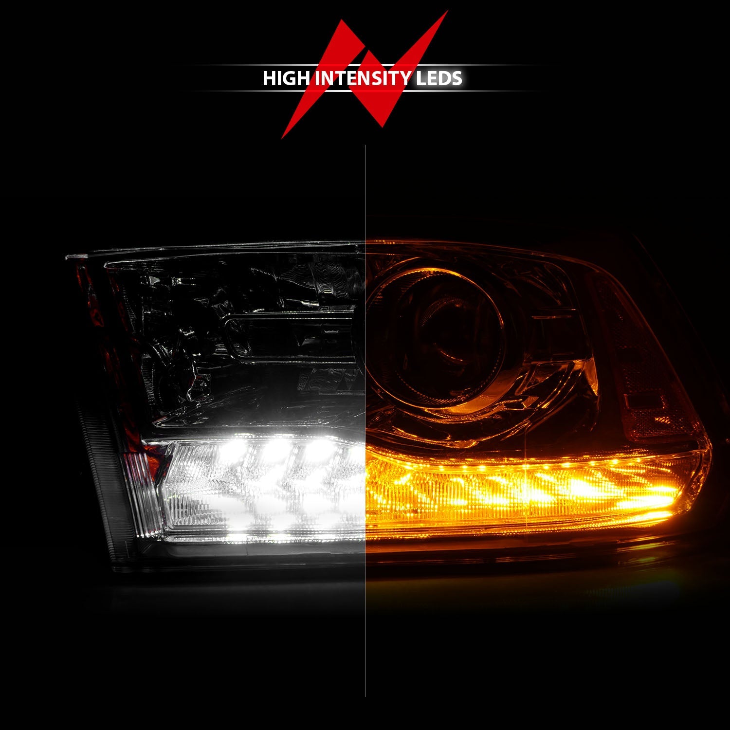 DODGE RAM 1500 09-18 / 2500/3500 10-18 PROJECTOR PLANK STYLE SWITCHBACK HEADLIGHTS CHROME (OE STYLE) (FOR ALL MODELS)