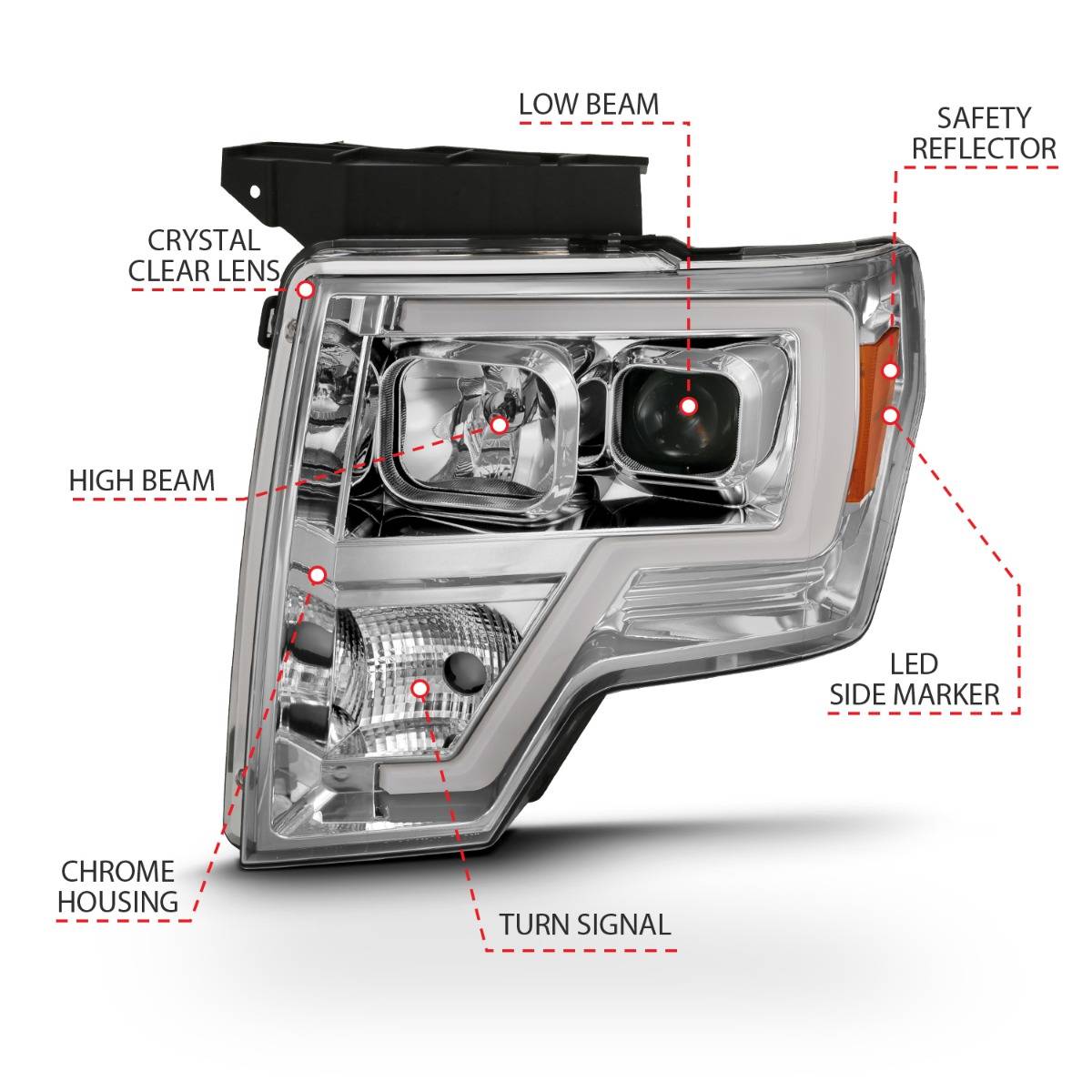 FORD F-150 09-14 PROJECTOR PLANK STYLE HEADLIGHTS CHROME (FOR HALOGEN MODELS)
