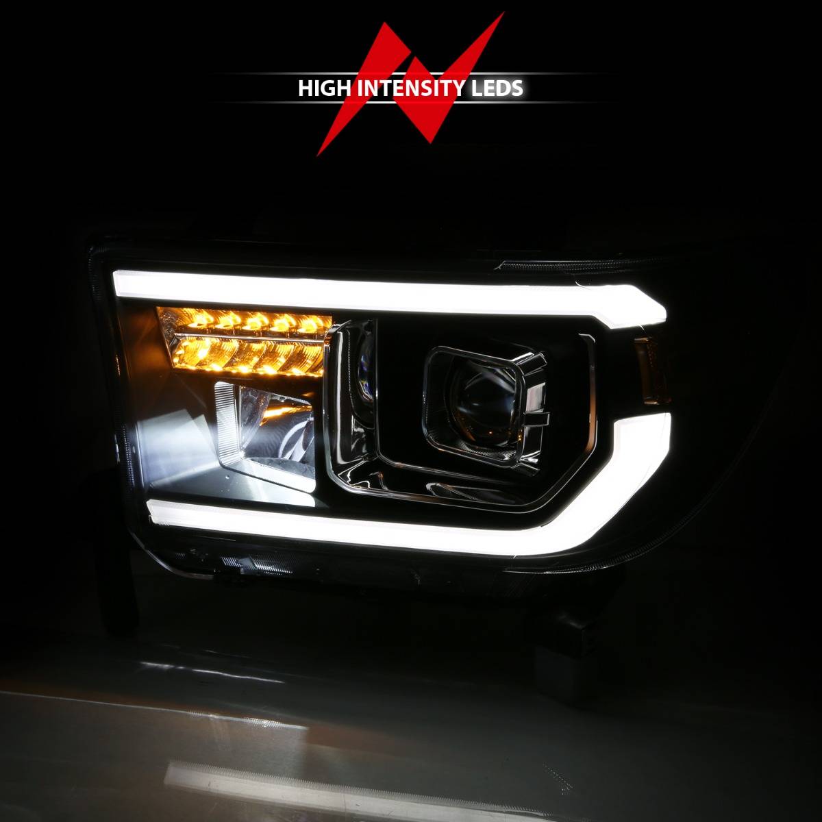 TOYOTA TUNDRA 07-13 / SEQUOIA 08-17 HALOGEN PROJECTOR PLANK STYLE HEADLIGHTS BLACK (LED HIGH BEAM)
