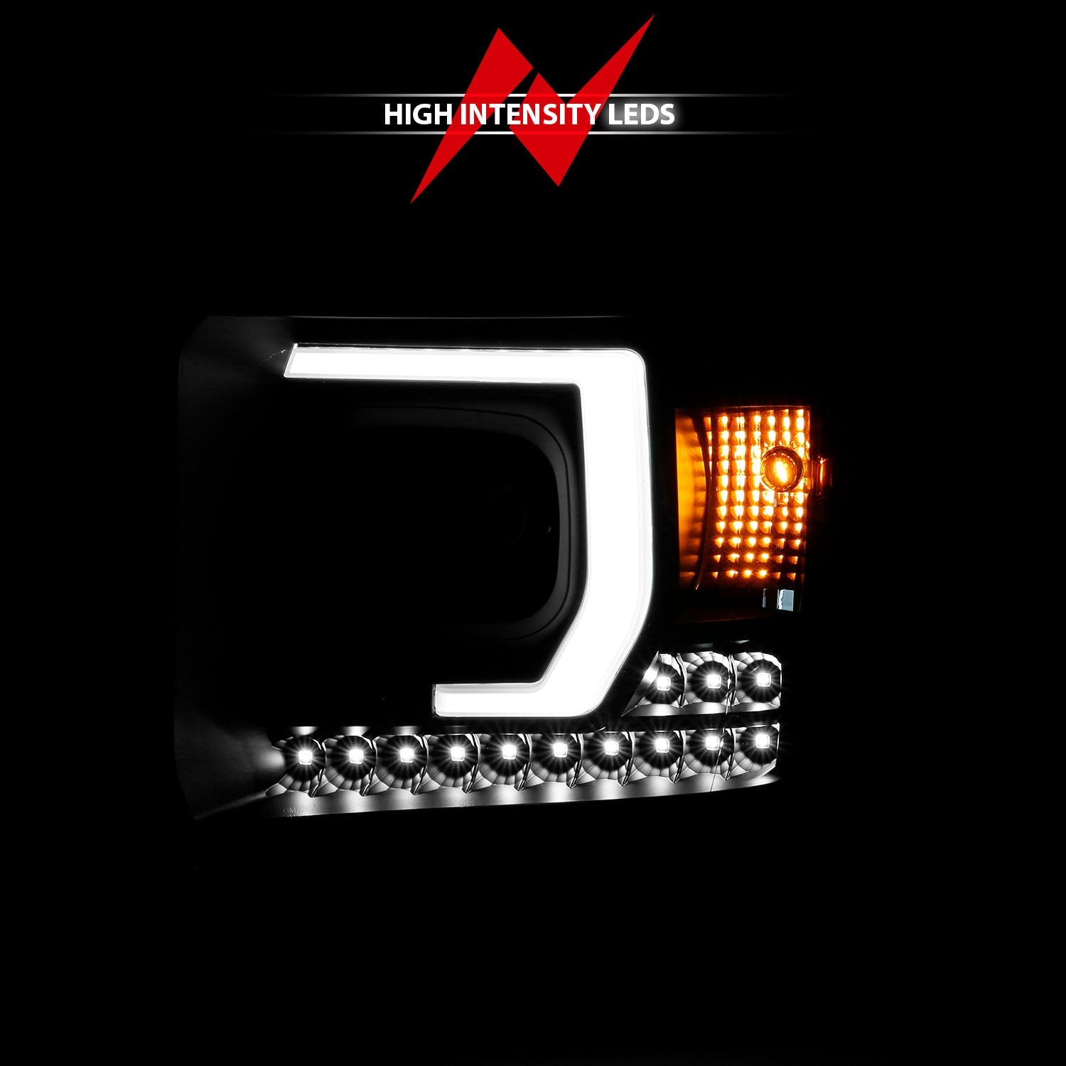 GMC SIERRA 1500 14-15 /2500HD/3500HD 15-19 PROJECTOR C BAR HEADLIGHTS BLACK (FOR HALOGEN MODELS W/O FACTORY LED DRL)