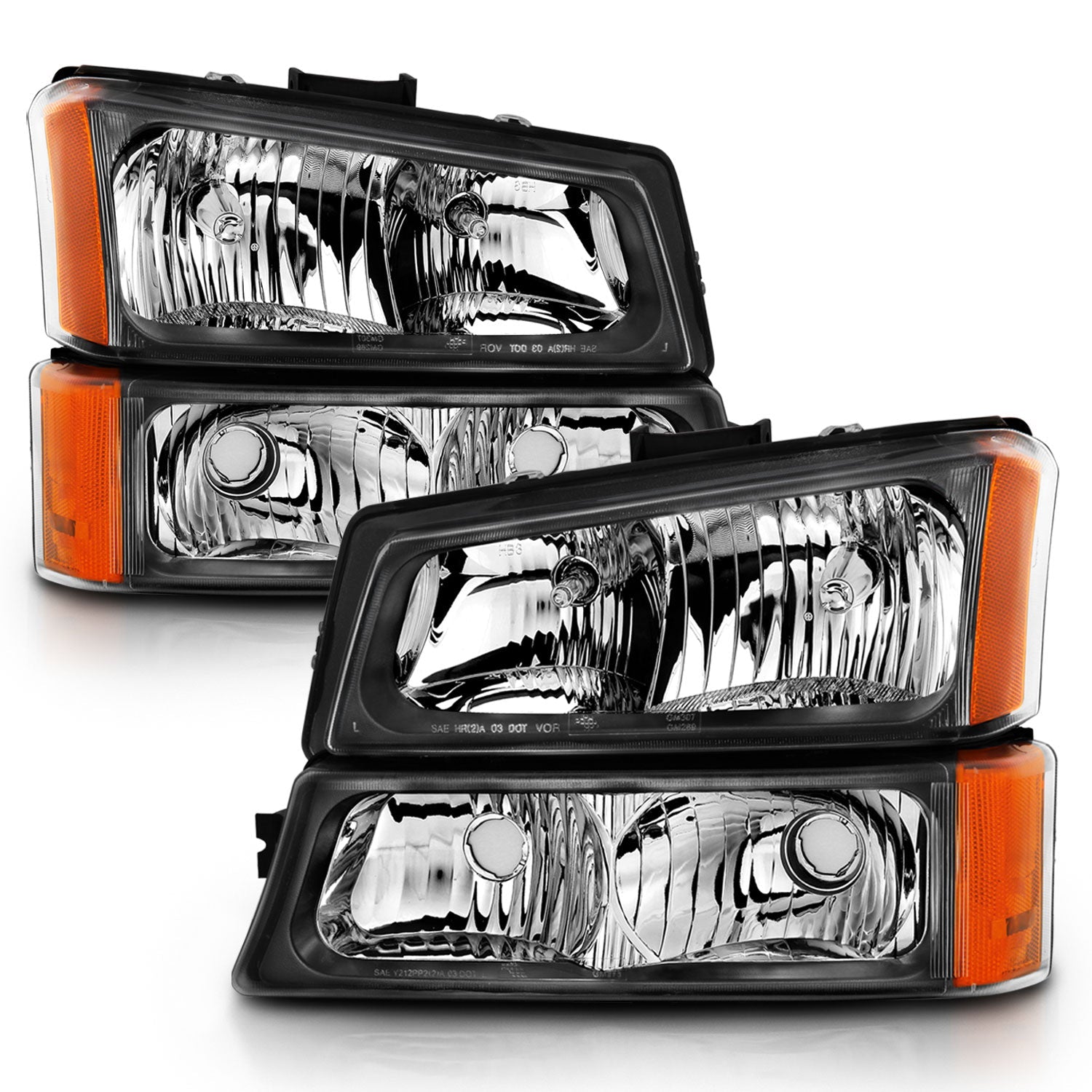 CHEVY SILVERADO 03-06 CRYSTAL HEADLIGHTS W/ PARKING/SIGNAL LIGHT BLACK (4 PCS)