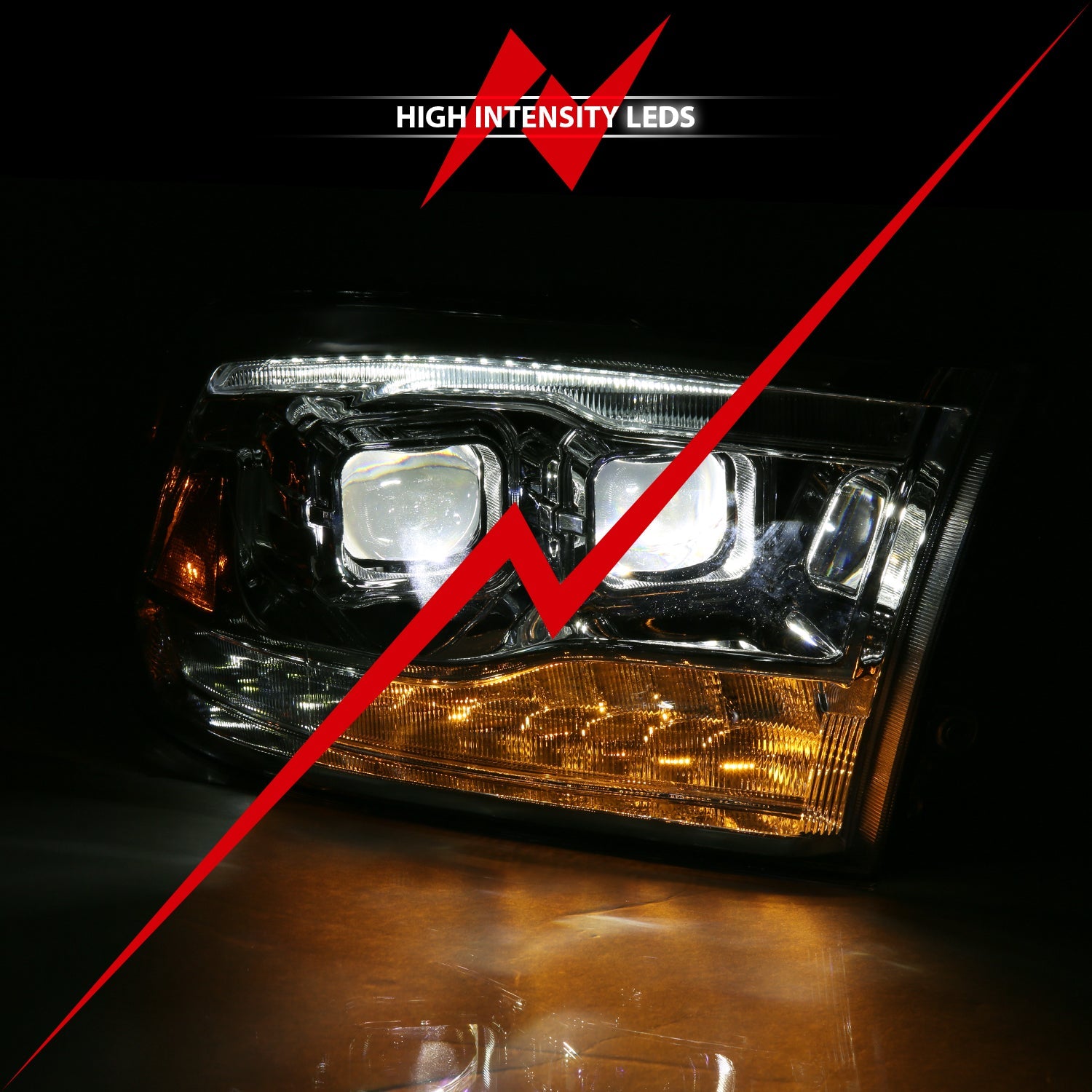 DODGE RAM 1500 09-18 / RAM 2500/3500 10-18 DUAL LED PROJECTOR SWITCHBACK HEADLIGHTS CHROME (FOR ALL MODELS)