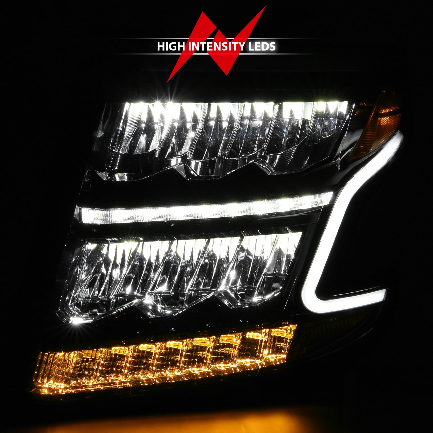 CHEVY TAHOE/SUBURBAN 15-20 LED CRYSTAL PLANK STYLE HEADLIGHTS BLACK W/ SEQUENTIAL SIGNAL