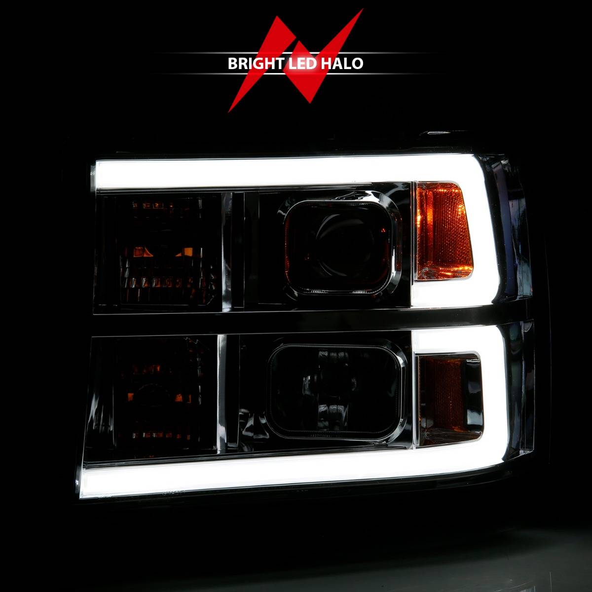 GMC SIERRA 1500 07-13 / 2500HD/3500HD 07-14 PROJECTOR HEADLIGHT PLANK STYLE CHROME