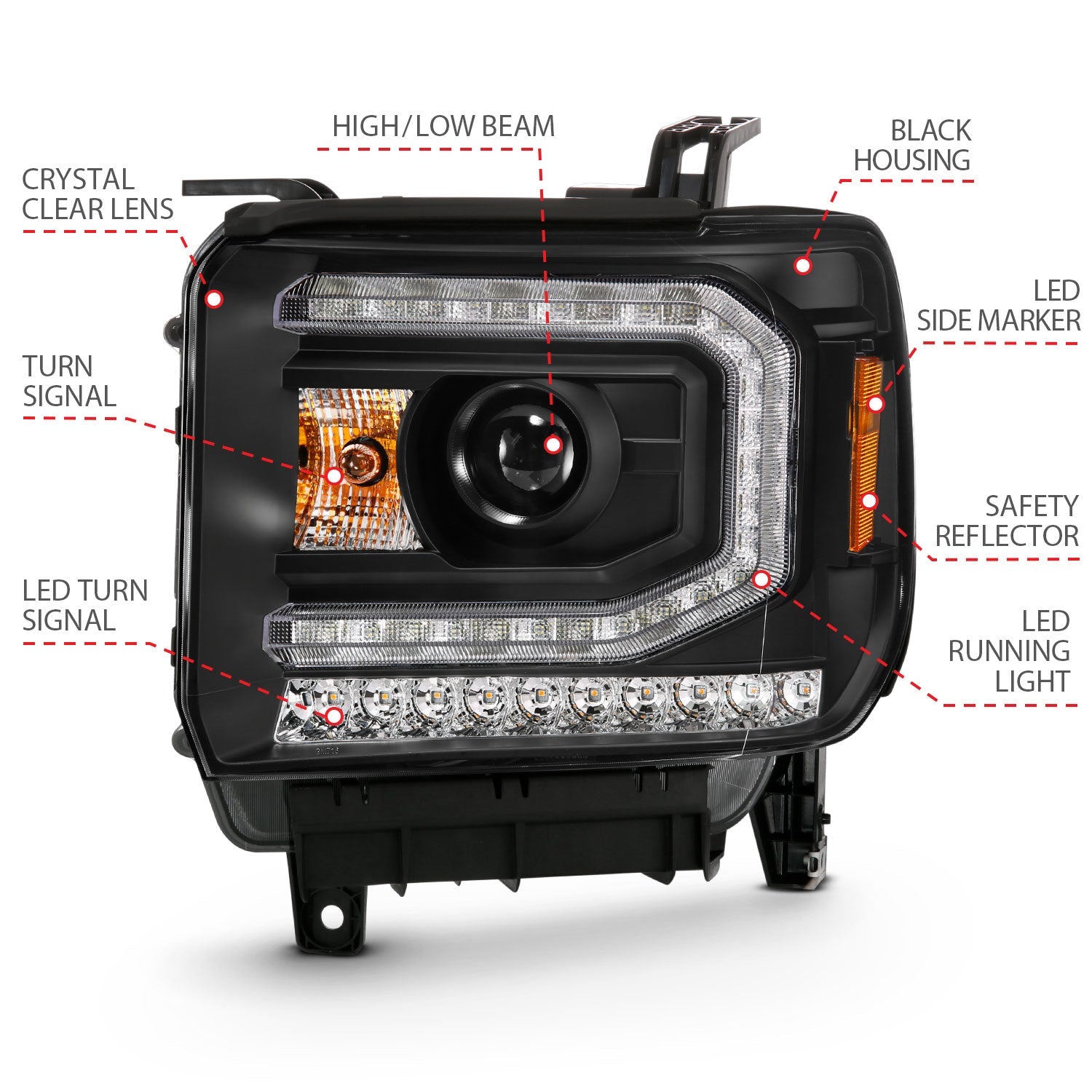 GMC SIERRA 1500 16-19 PROJECTOR PLANK STYLE HEADLIGHT BLACK W/ SEQUENTIAL SIGNAL (FOR HID, HID BULB NOT INCLUDED)
