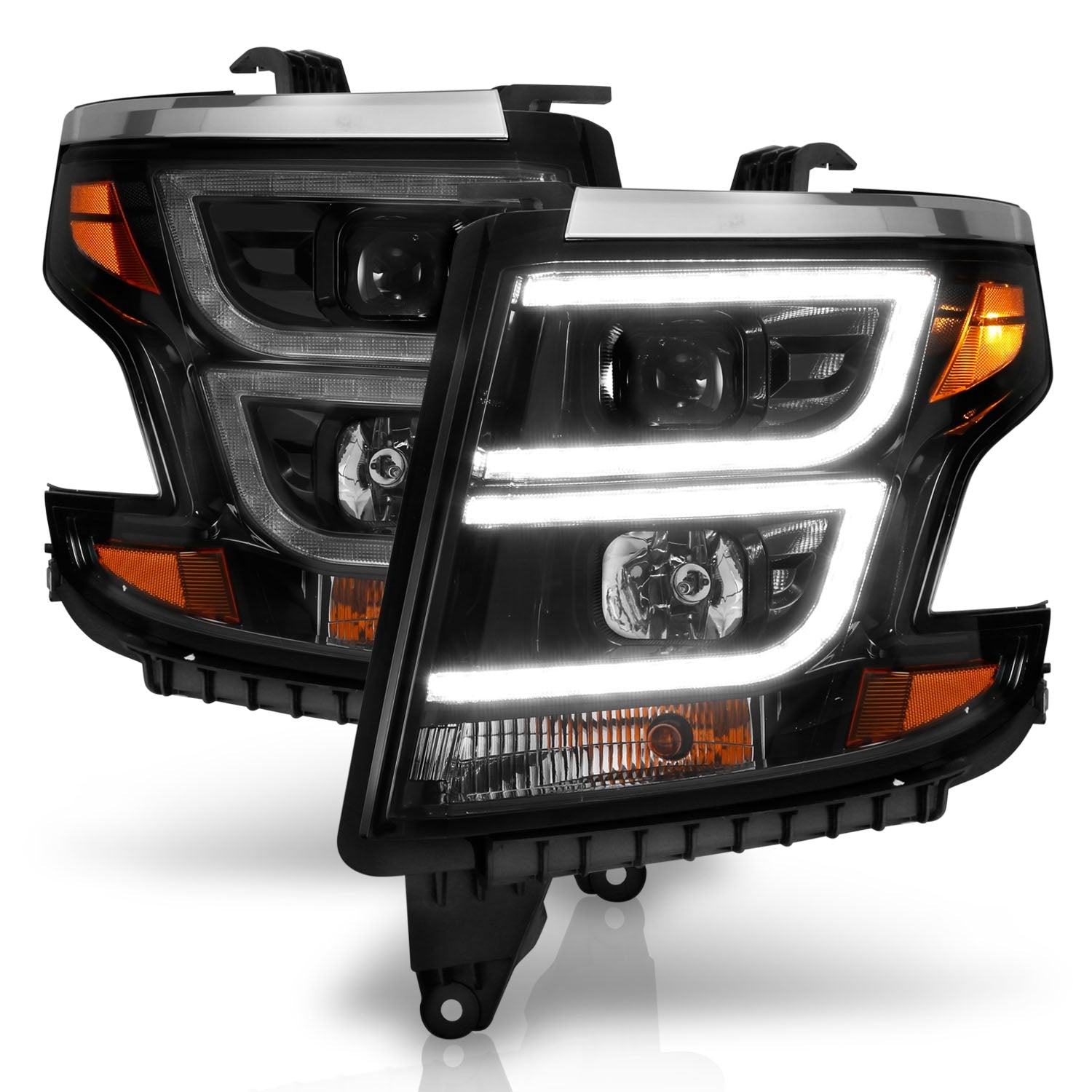CHEVY TAHOE/SUBURBAN 15-20 PROJECTOR C BAR HEADLIGHTS BLACK W/ DRL