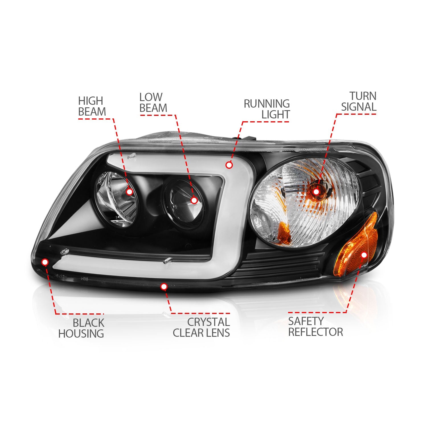 FORD F-150 97-03 / EXPEDITION 97-02 PROJECTOR C BAR HEADLIGHTS BLACK