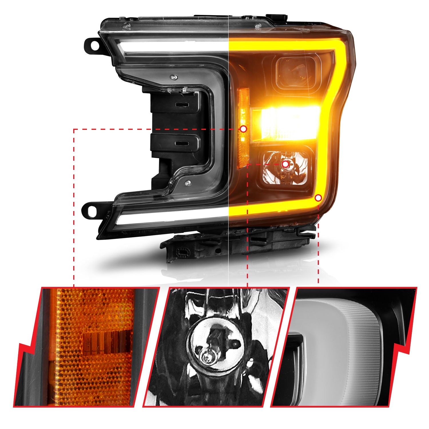 FORD F-150 18-20 PROJECTOR PLANK STYLE SWITCHBACK HEADLIGHTS BLACK