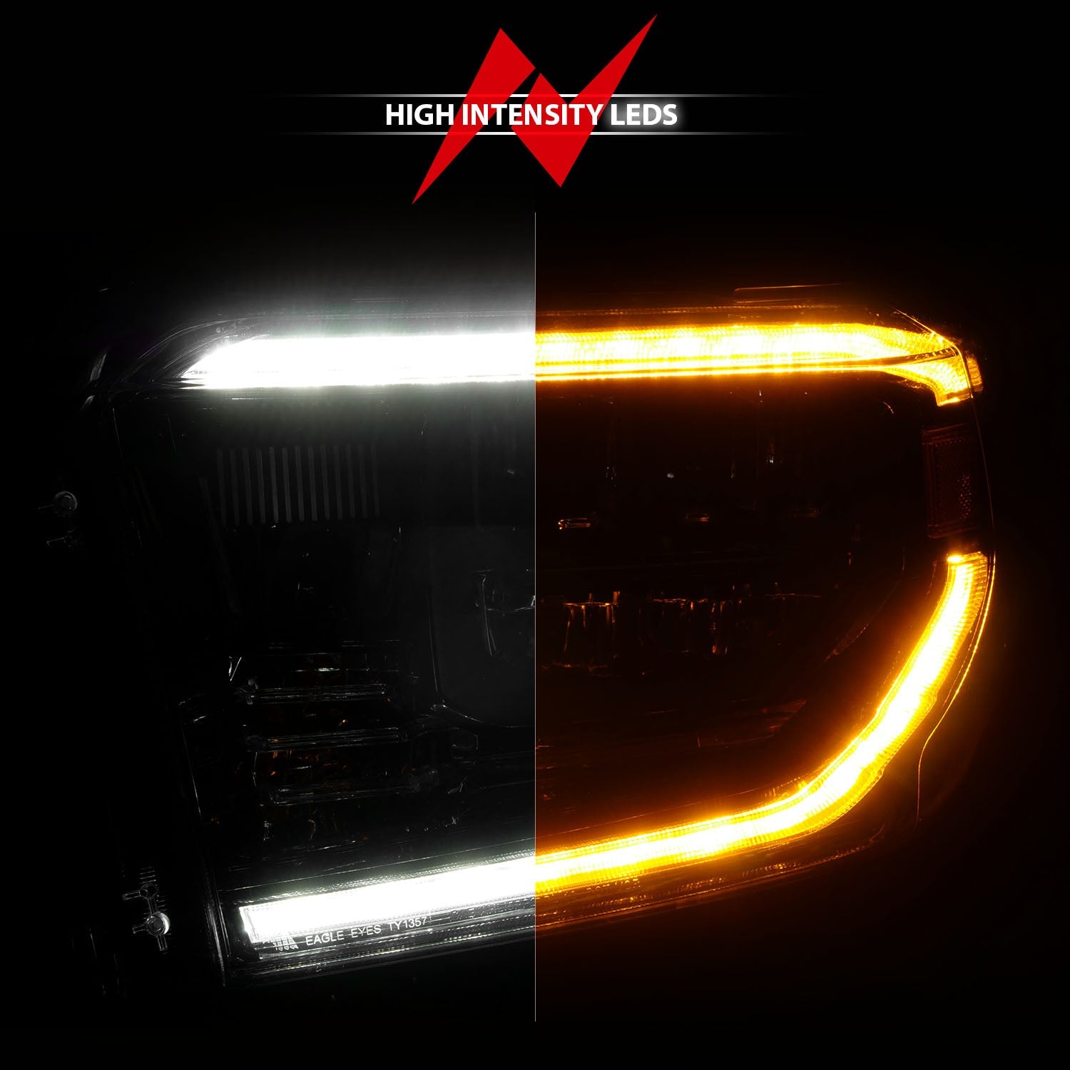TOYOTA TUNDRA 14-17 LED CRYSTAL SWITCHBACK PLANK STYLE HEADLIGHTS BLACK (LED HIGH/LOW BEAM) (FOR OEM HALOGEN MODEL W/ HALOGEN DRL)