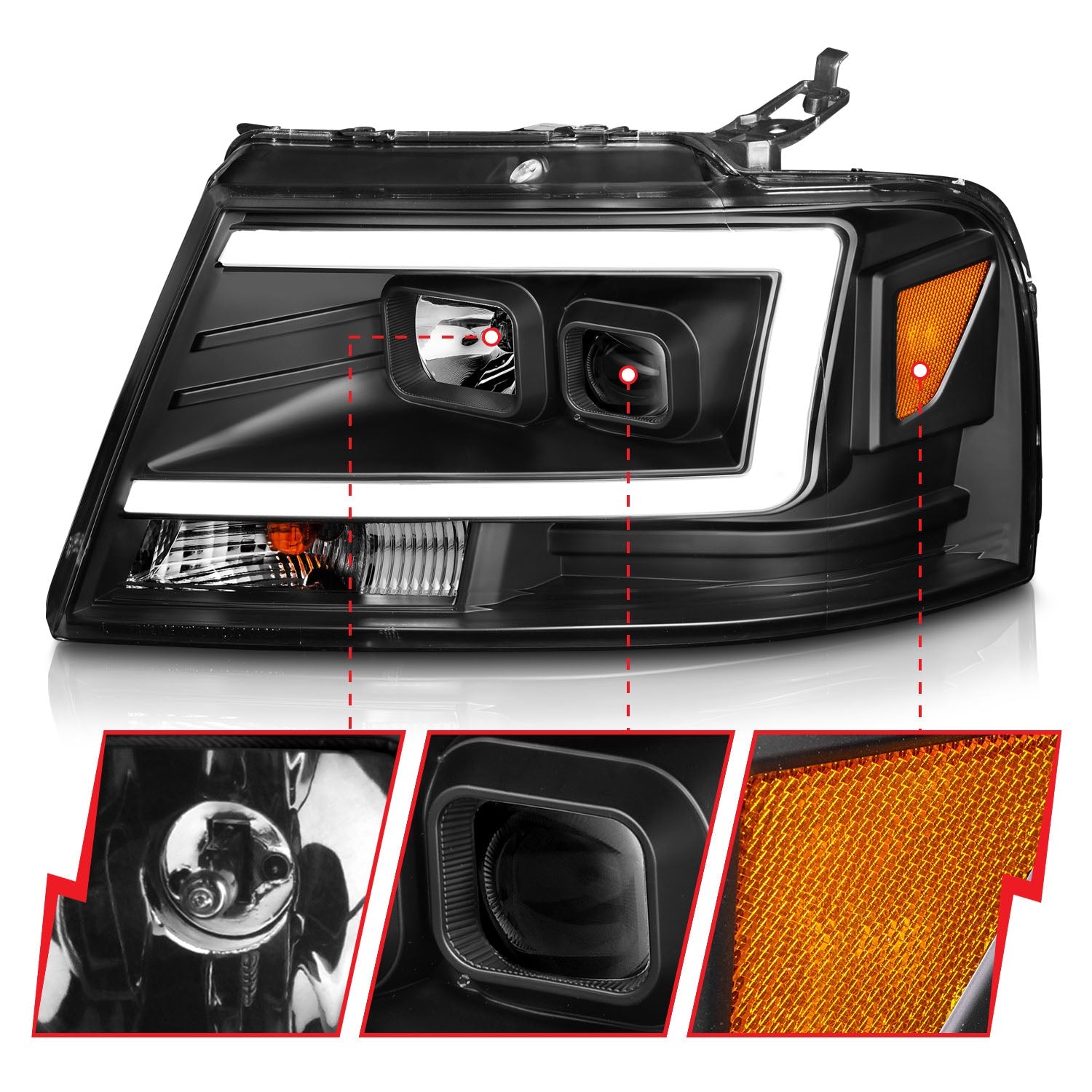 FORD F-150 04-08 LINCOLN MARK LT 06-08 PROJECTOR C BAR HEADLIGHTS BLACK