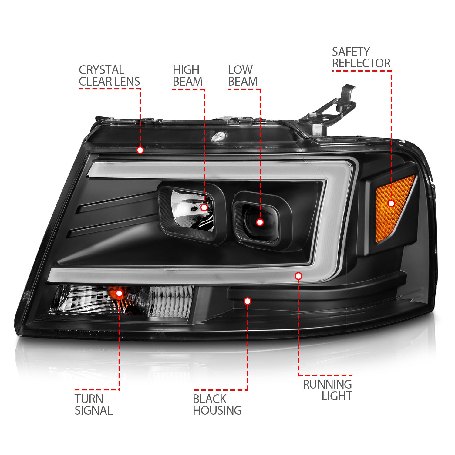 FORD F-150 04-08 LINCOLN MARK LT 06-08 PROJECTOR C BAR HEADLIGHTS BLACK