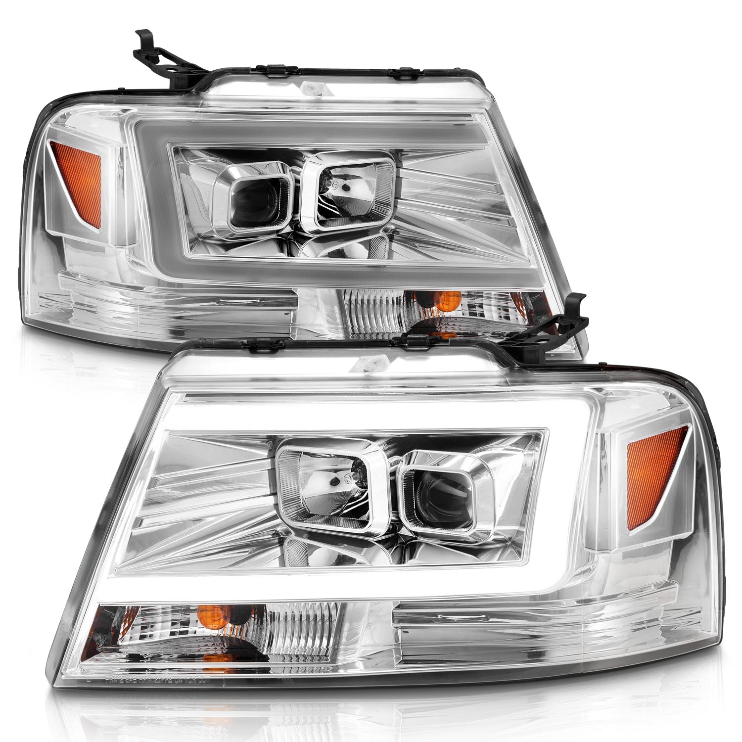 FORD F150 04-08 LINCOLN MARK LT 06-08 PROJECTOR C BAR HEADLIGHTS CHROME