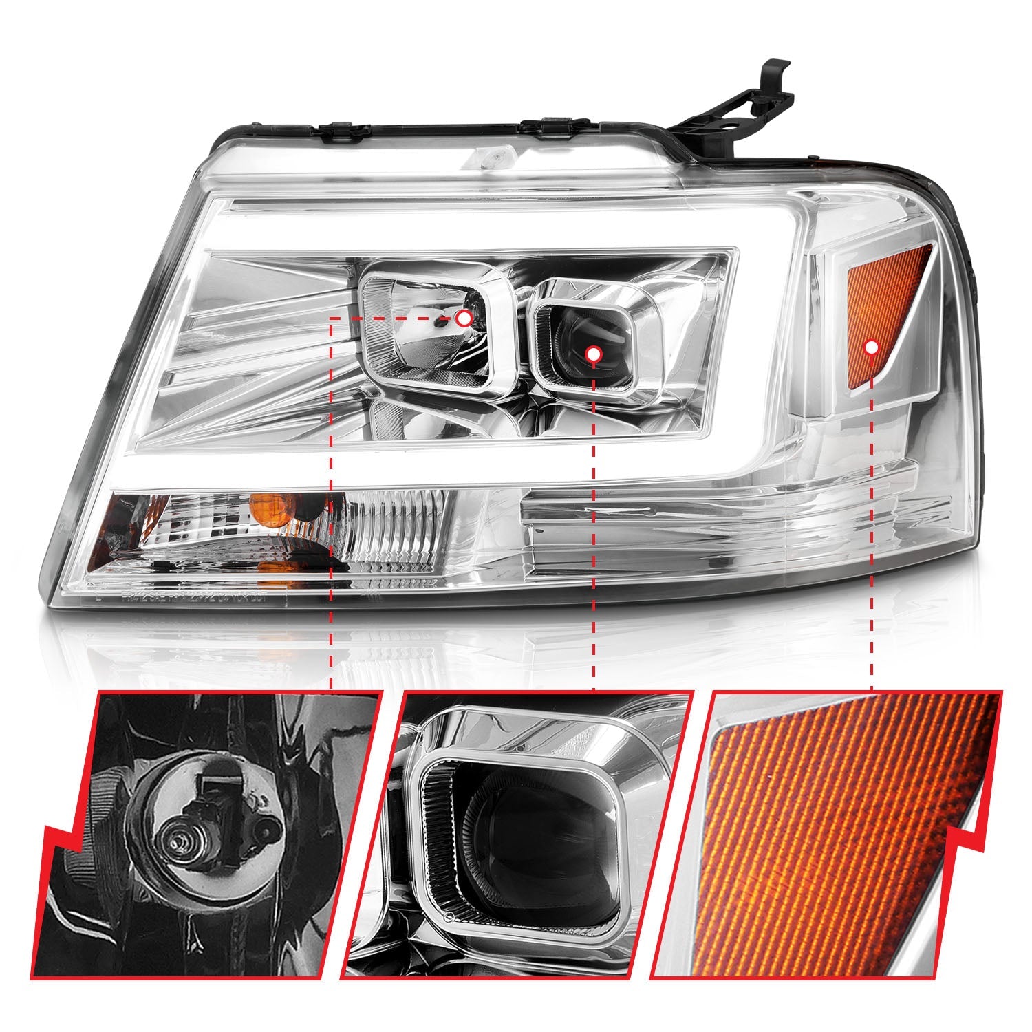 FORD F150 04-08 LINCOLN MARK LT 06-08 PROJECTOR C BAR HEADLIGHTS CHROME