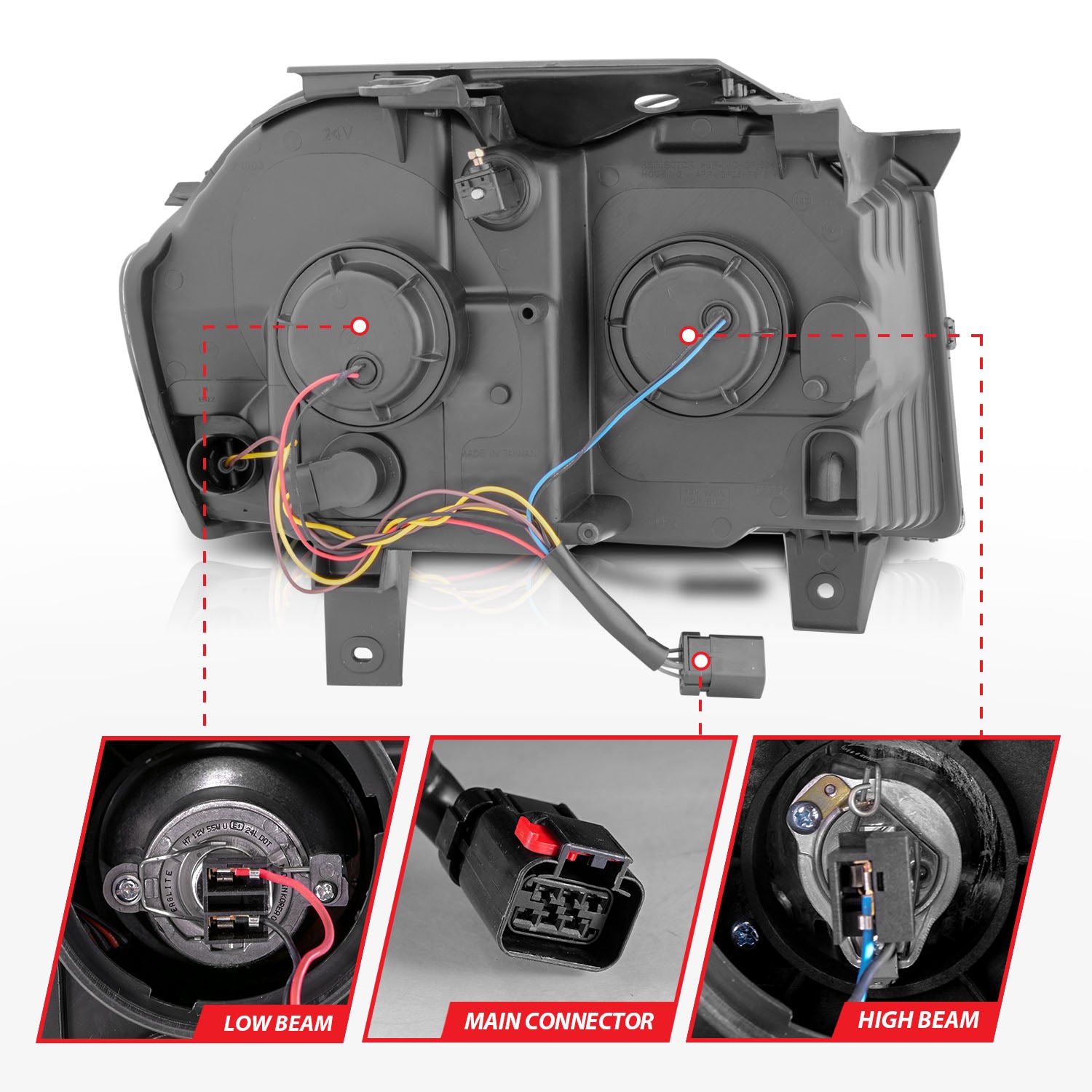 JEEP GRAND CHEROKEE 05-07 PROJECTOR SWITCHBACK PLANK STYLE HEADLIGHTS BLACK