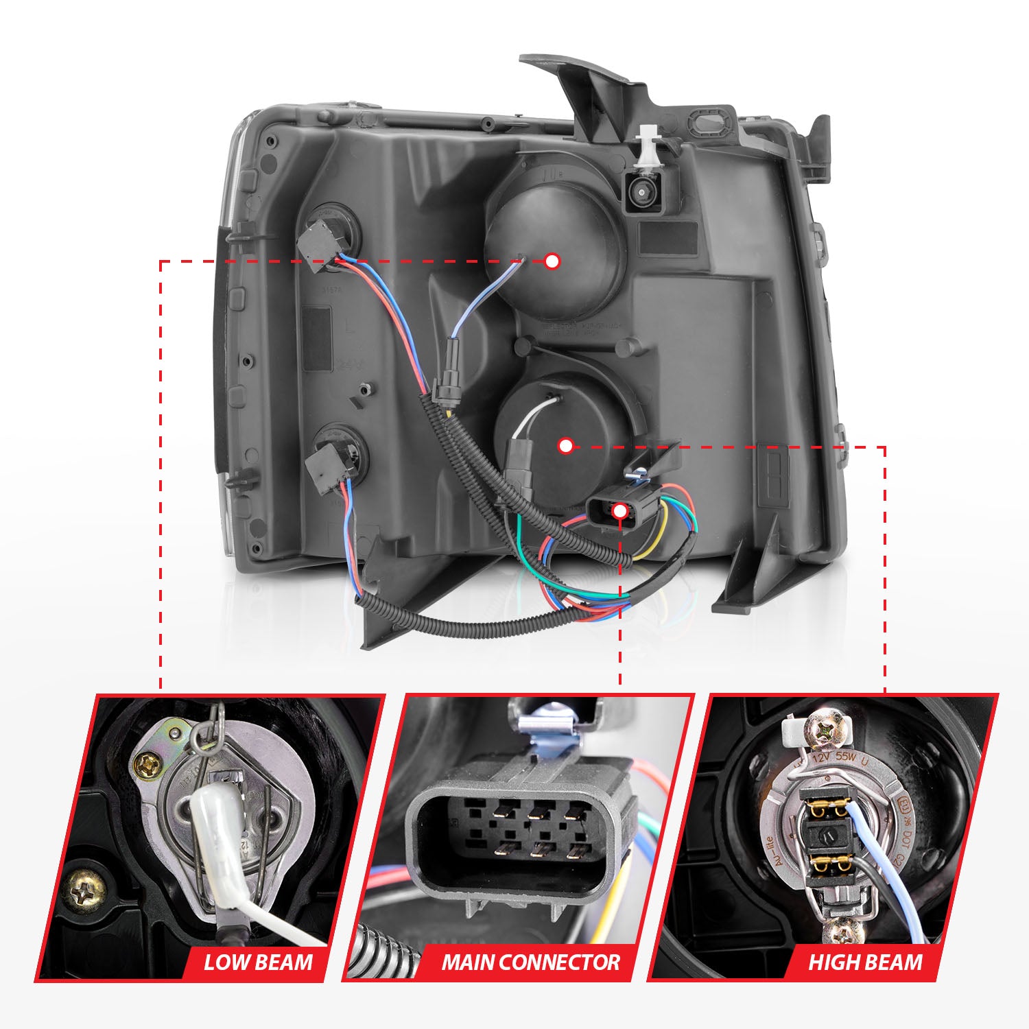 CHEVY SILVERADO 1500 07-13 / 2500HD/3500HD 07-14 PROJECTOR PLANK STYLE SEQUENTIAL HEADLIGHTS CHROME