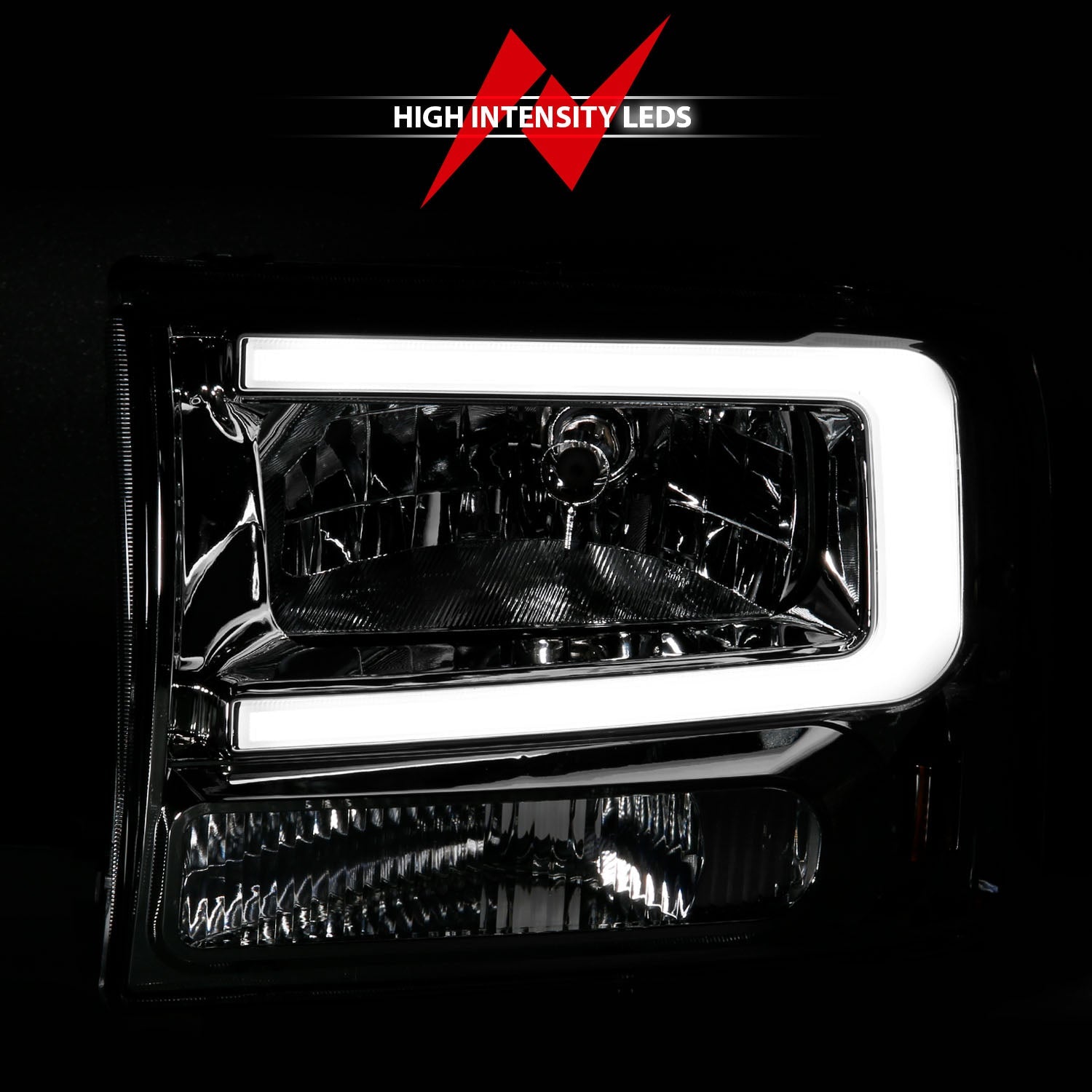 FORD EXCURSION 00-04 / SUPER DUTY 99-04 CRYSTAL PLANK STYLE HEADLIGHTS CHROME