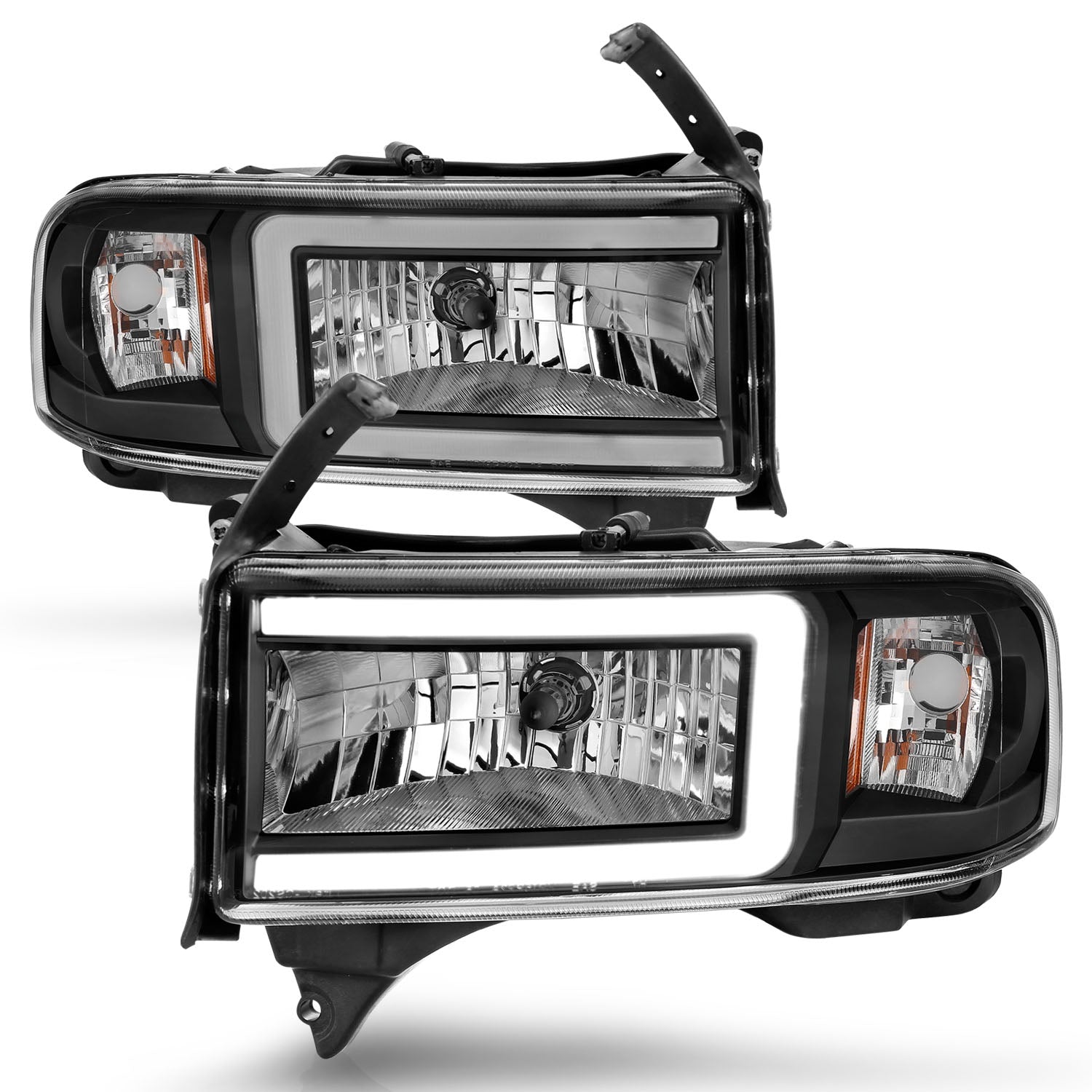 DODGE RAM 1500 94-01 / RAM 2500/3500 94-02/ RAM SPORT MODEL 94-98 CRYSTAL PLANK STYLE HEADLIGHTS BLACK (DUAL LIGHT MODELS ONLY)