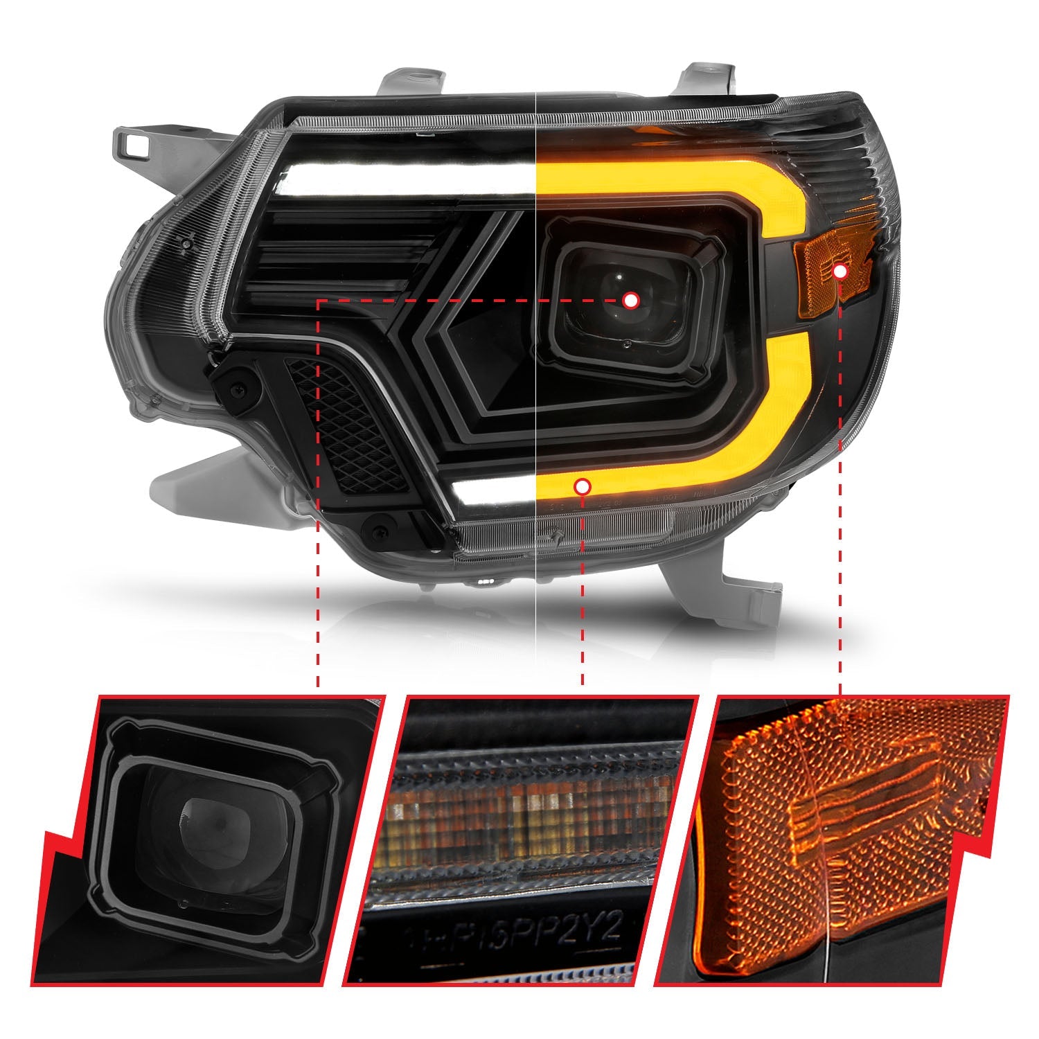 TOYOTA TACOMA 12-15 PROJECTOR LED PLANK STYLE SWITCHBACK HEADLIGHTS BLACK