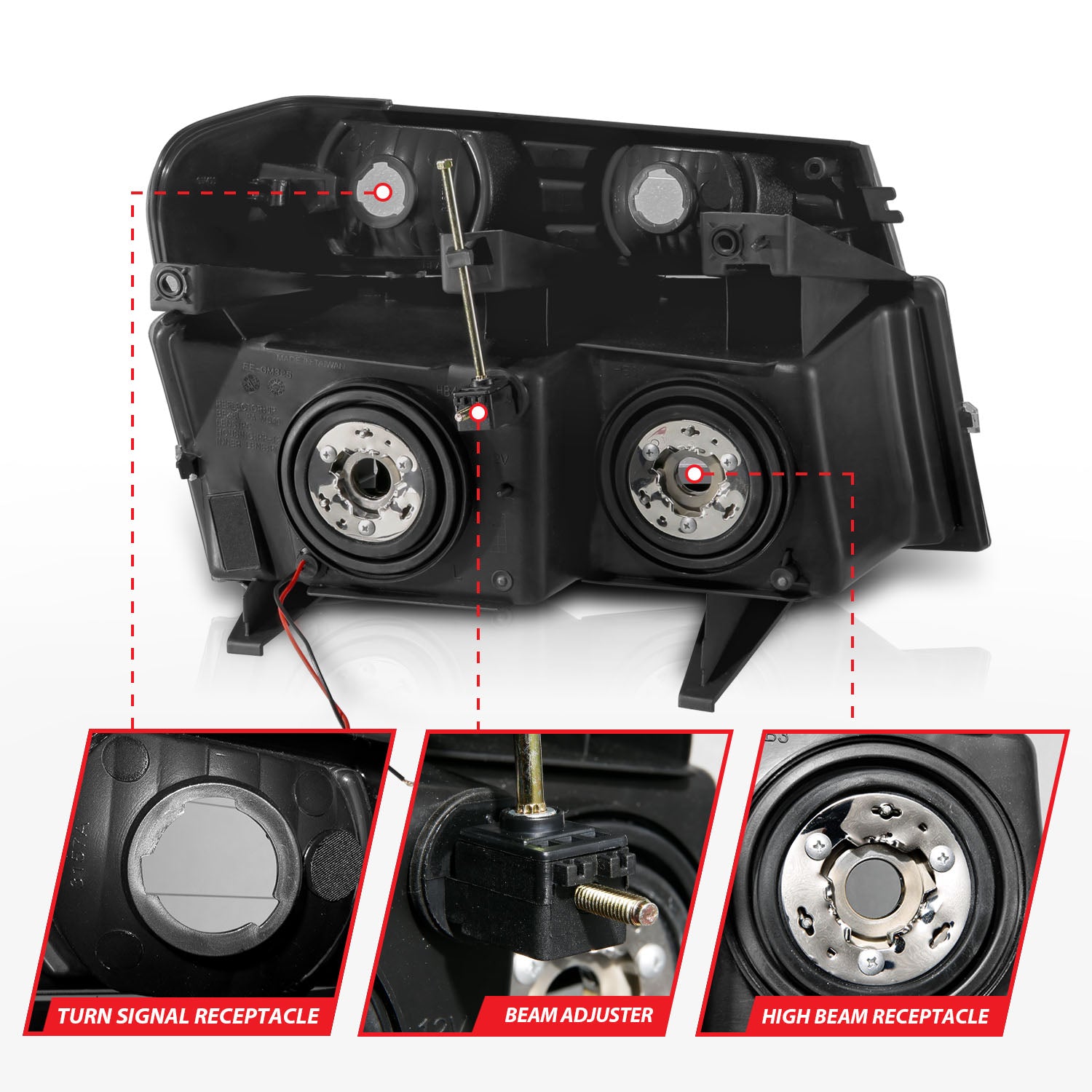 CHEVY COLORADO / GMC CANYON 04-12 CRYSTAL PLANK STYLE HEADLIGHTS BLACK W/ PARKING/SIGNAL LIGHTS 4PCS