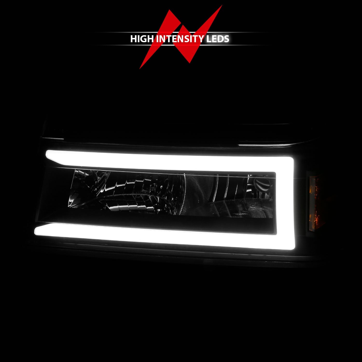 CHEVY COLORADO / GMC CANYON 04-12 CRYSTAL PLANK STYLE HEADLIGHTS BLACK W/ PARKING/SIGNAL LIGHTS 4PCS