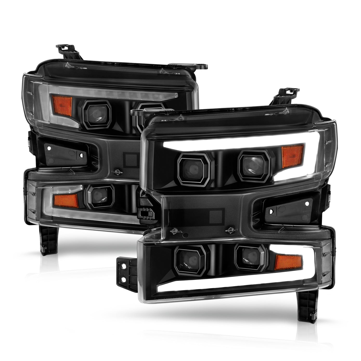 CHEVY SILVERADO 1500 19-21 FULL LED PROJECTOR PLANK STYLE HEADLIGHTS SEQUENTIAL SIGNAL BLACK W/ INITIATION FEATURE (FOR HALOGEN MODELS ONLY)