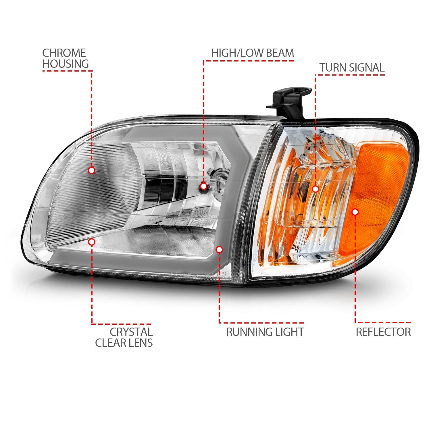 TOYOTA TUNDRA 00-04 CRYSTAL PLANK STYLE HEADLIGHTS CHROME W/ CORNER LIGHTS 2PCS