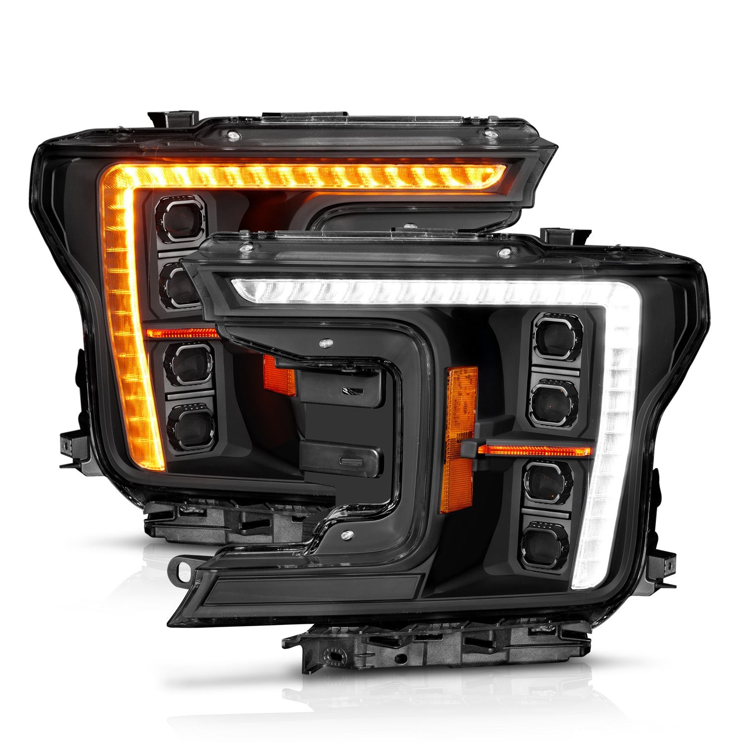 FORD F-150 18-20 Z-SERIES FULL LED PLANK PROJECTOR HEADLIGHTS BLACK W/ DRL SWITCH, INITIATION & SEQUENTIAL (FACTORY HALOGEN MODEL ONLY)