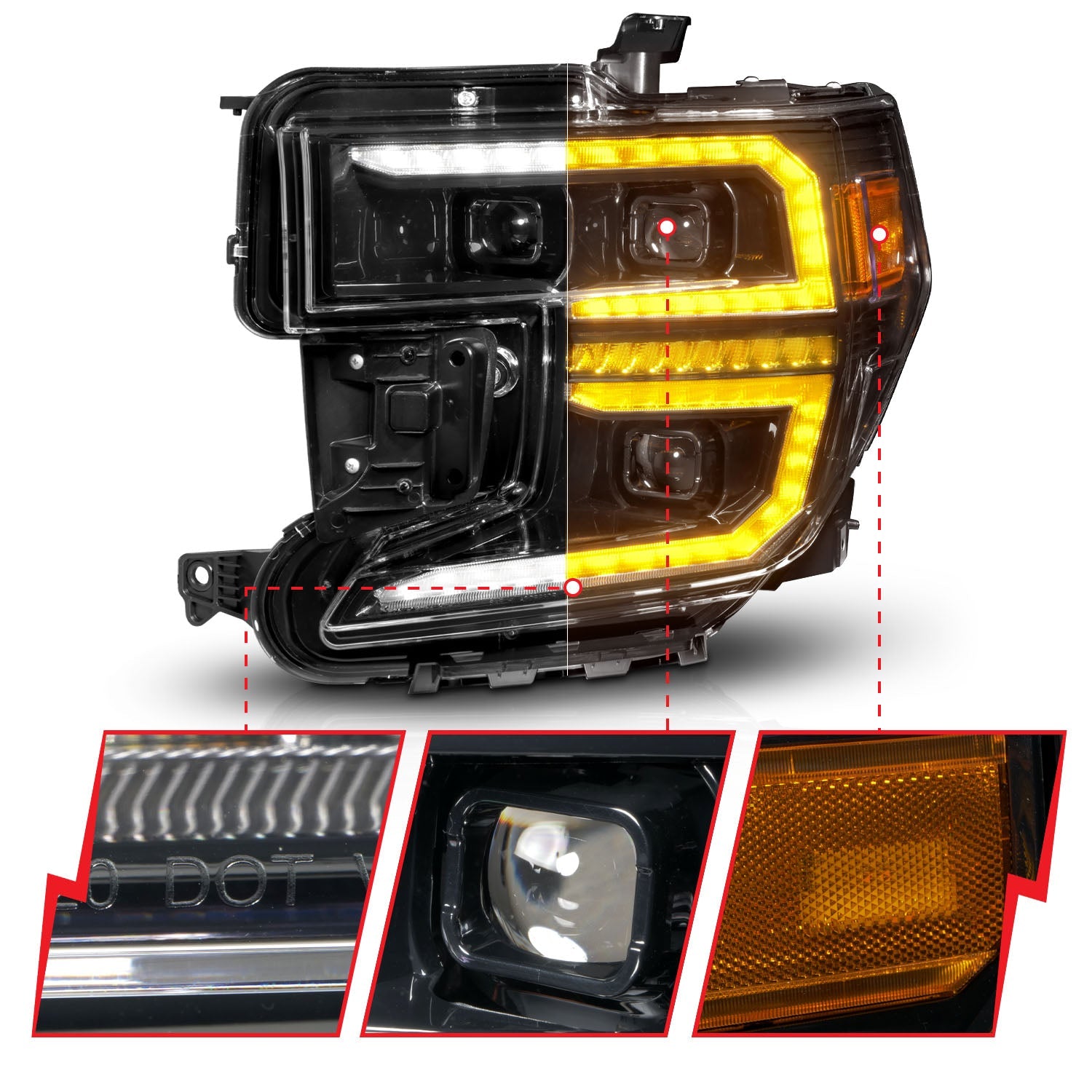 GMC SIERRA 1500 19-21 FULL LED PROJECTOR PLANK HEADLIGHTS BLACK W/ INITIATION & SEQUENTIAL