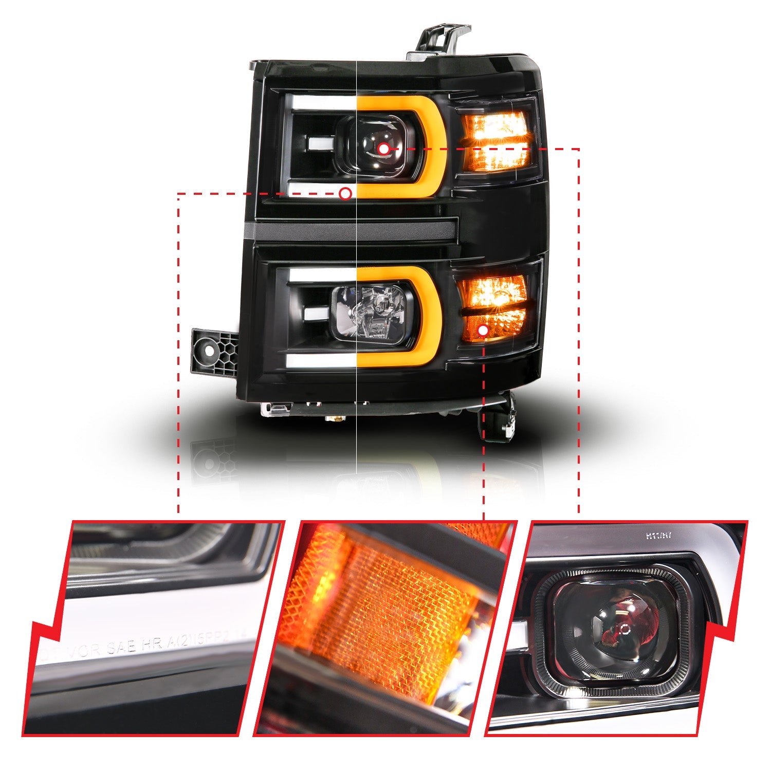 CHEVY SILVERADO 1500 14-15 PROJECTOR PLANK STYLE SEQUENTIAL HEADLIGHTS BLACK