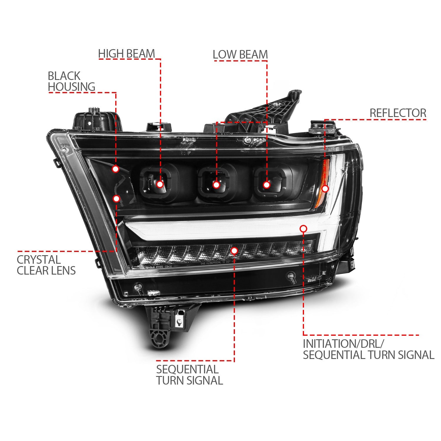RAM 1500 (NEW BODY) 19-24 FULL LED PROJECTOR LIGHT BAR HEADLIGHTS BLACK W/ INITIATION & SEQUENTIAL (FOR HALOGEN MODELS ONLY)