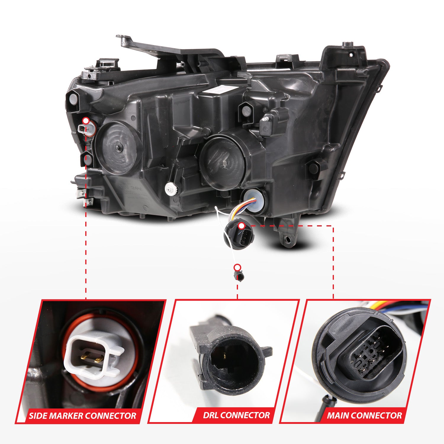 RAM 1500 (NEW BODY) 19-24 FULL LED PROJECTOR LIGHT BAR HEADLIGHTS BLACK W/ INITIATION & SEQUENTIAL (FOR HALOGEN MODELS ONLY)