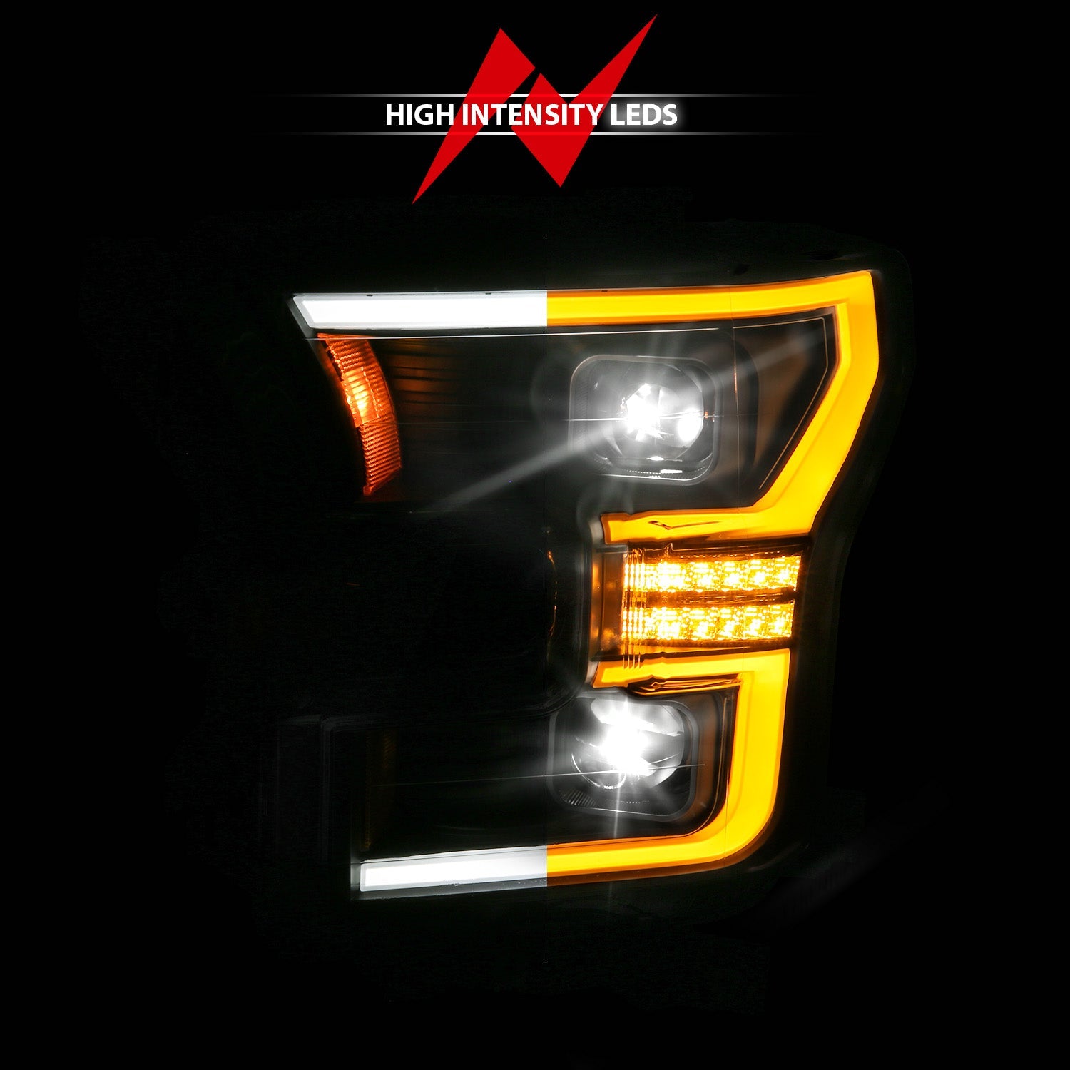 FORD F-150 15-17 FULL LED PROJECTOR PLANK STYLE HEADLIGHTS BLACK W/ INITIATION & SEQUENTIAL (FITS HALOGEN MODELS ONLY)