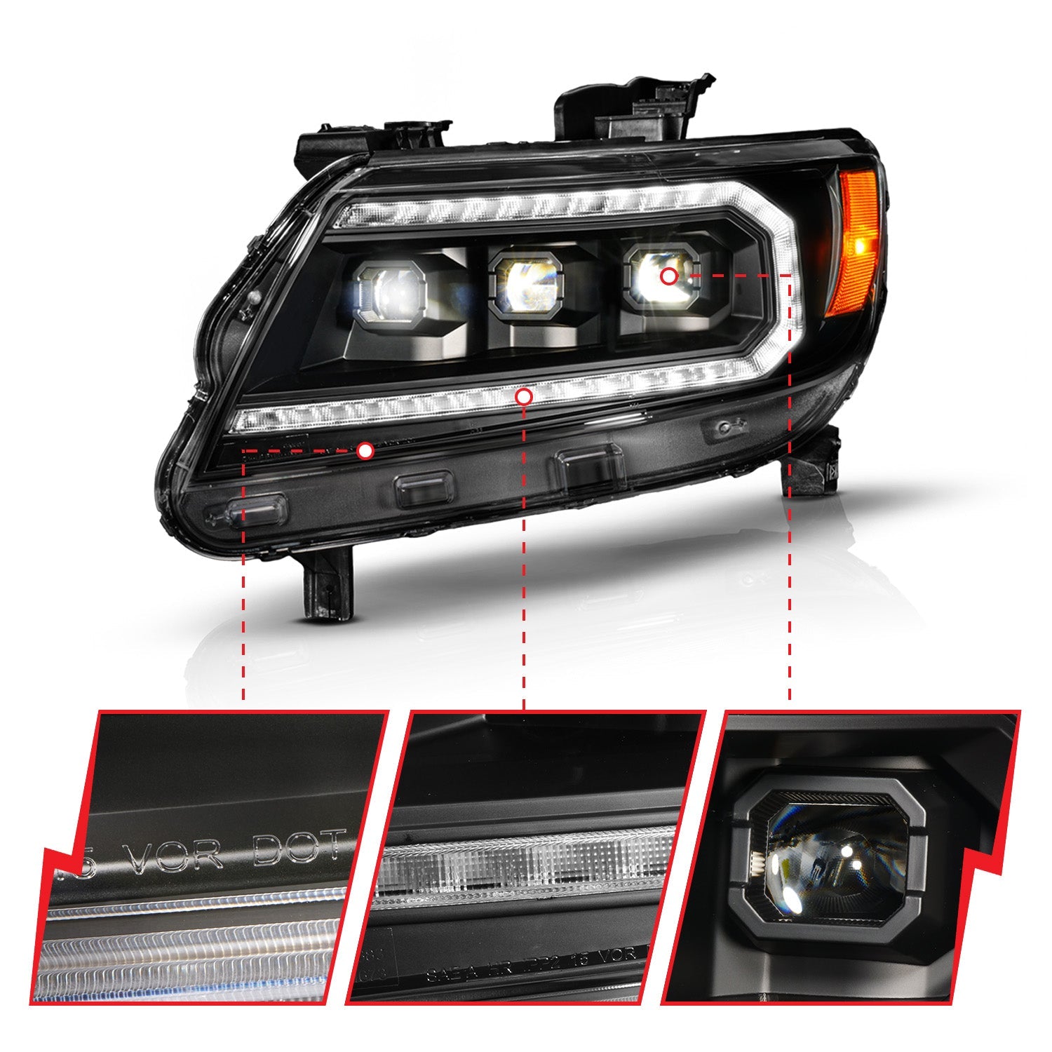 CHEVY COLORADO 15-22 FULL LED PROJECTOR HEADLIGHTS BLACK W/ DRL, INITIATION & SEQUENTIAL